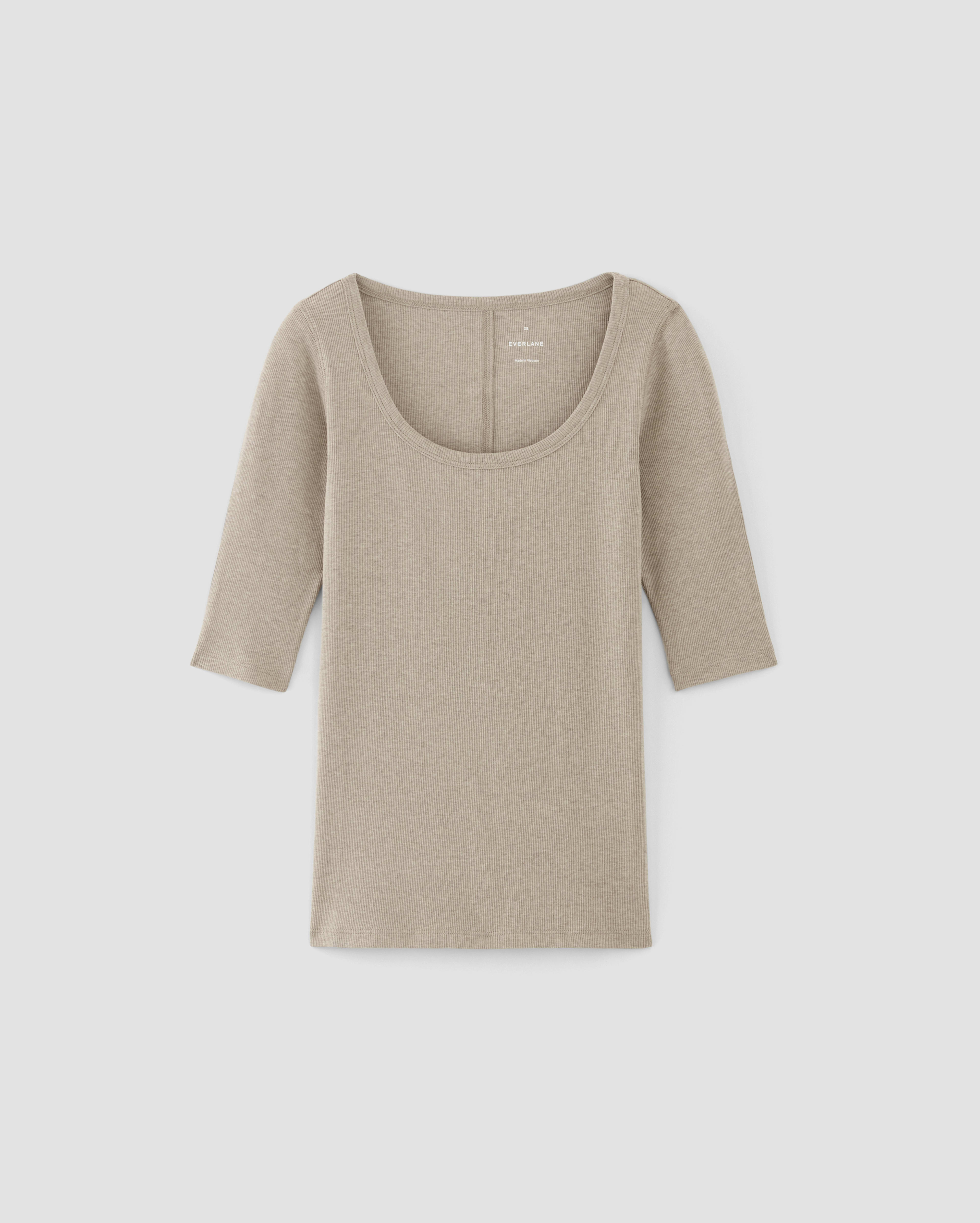 The Luxe Rib Scoop-Neck Tee Heathered Tan – Everlane