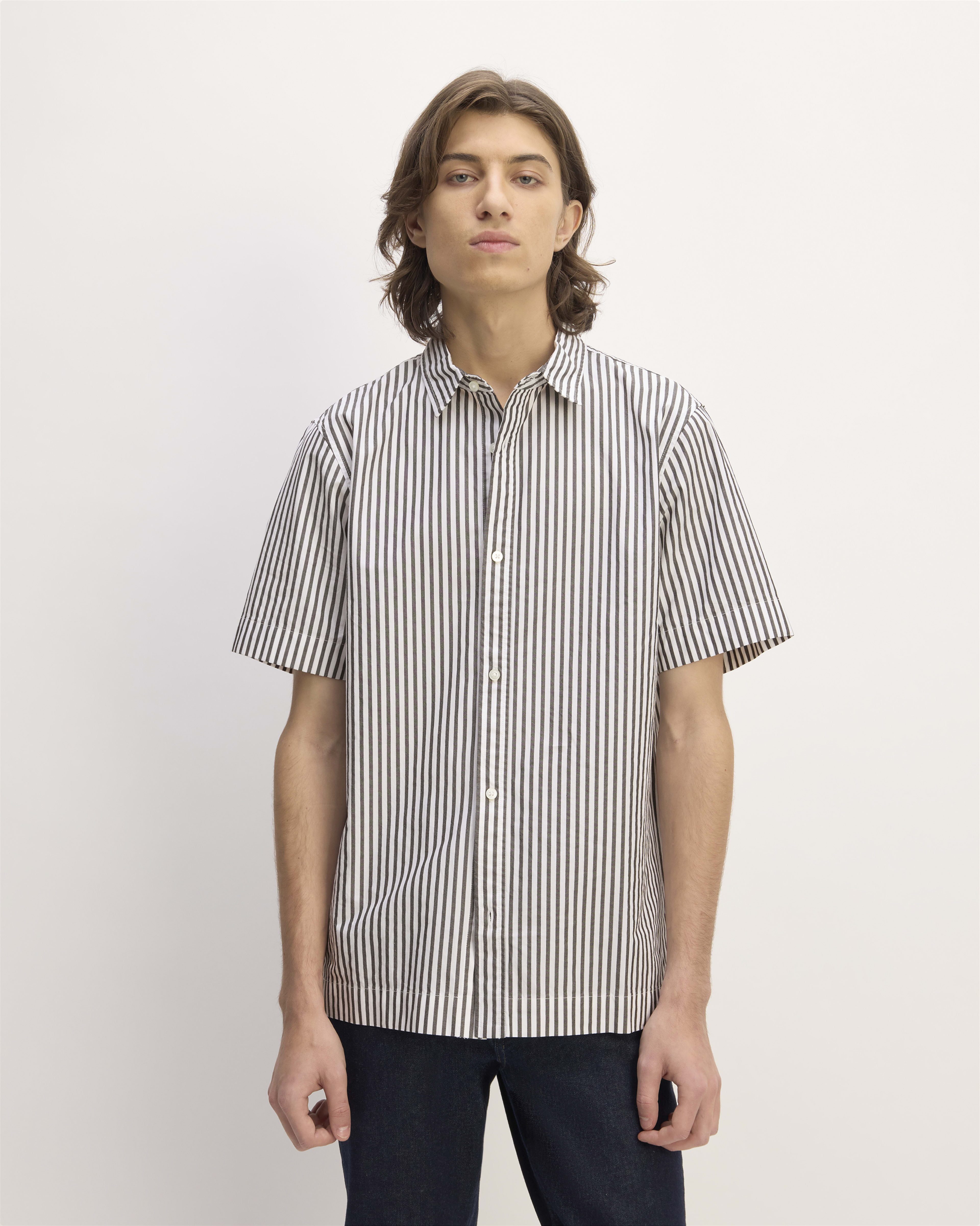 The Supima Short Sleeve Poplin Shirt Optic White Black Everlane