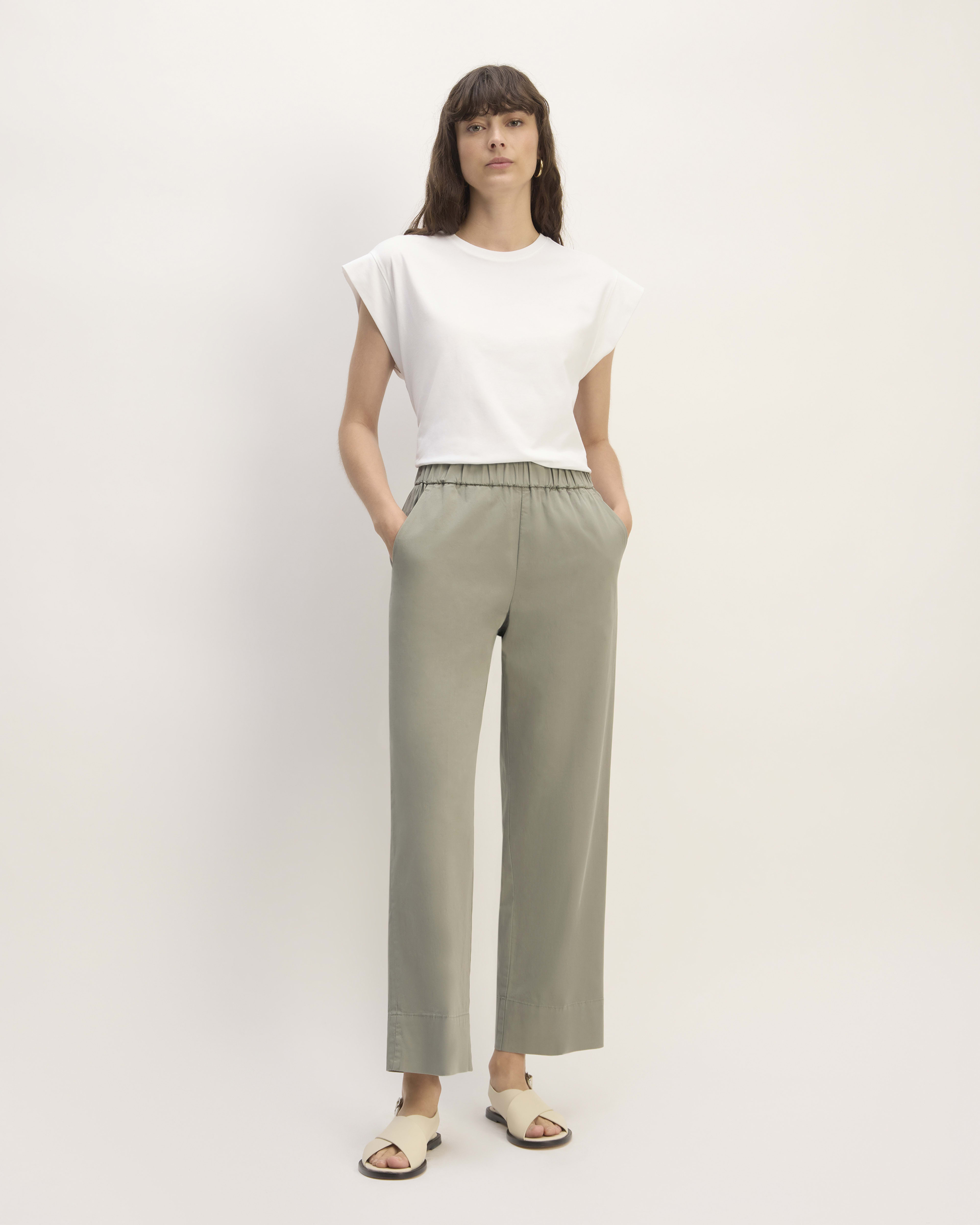 Capri Pants for Women Linen Wide Leg Elastic Waist Casual Lounge Cotton  Pants with Pockets Khaki S at  Women's Clothing store
