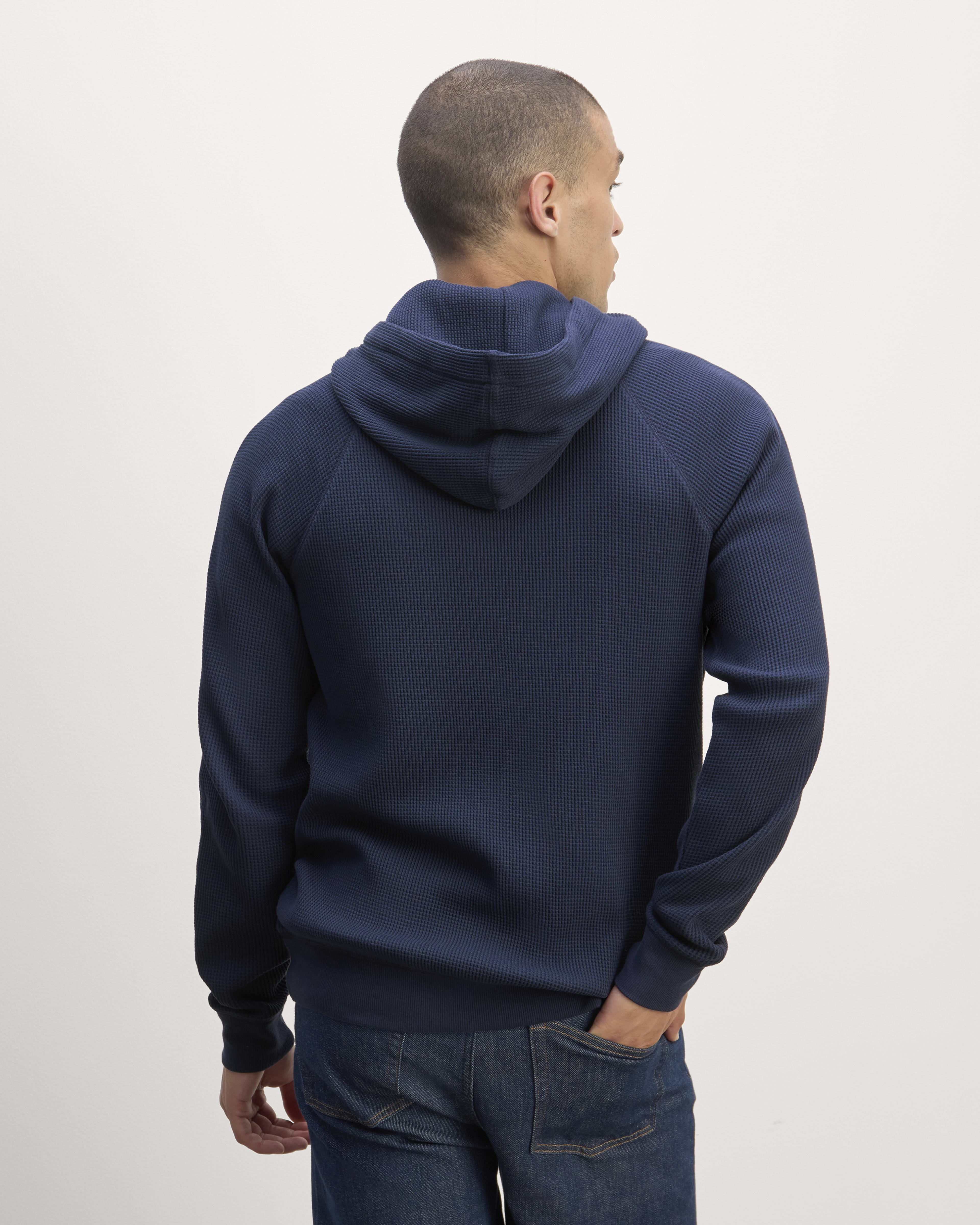 Navy Blue Warm Cotton Waffle Hoodie Sweatshirt