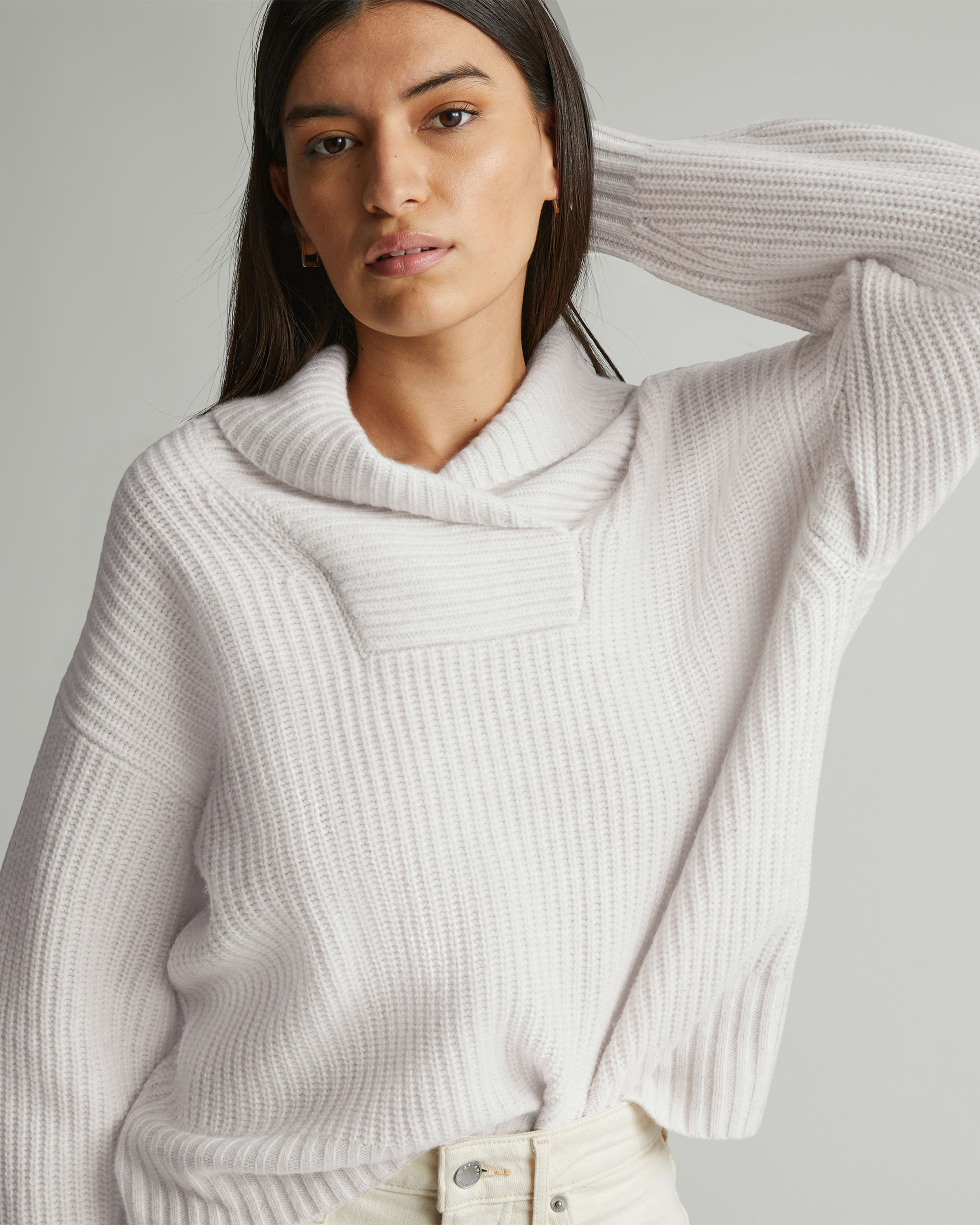 The Felted Merino Shawl Collar Sweater Heathered Oat – Everlane