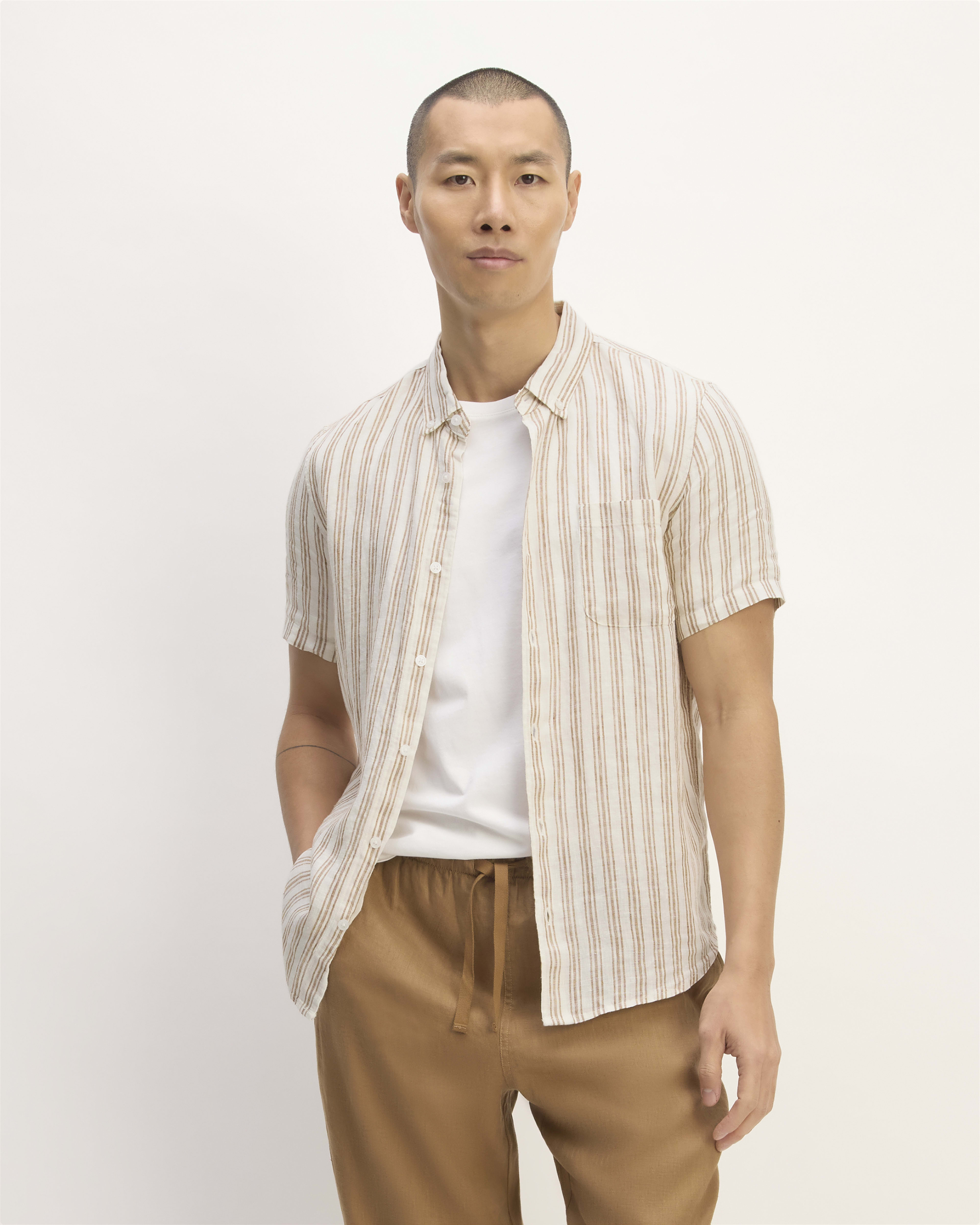 Men's Short Sleeve Linen Shirt - Men's Button Down Shirts - New In 2024