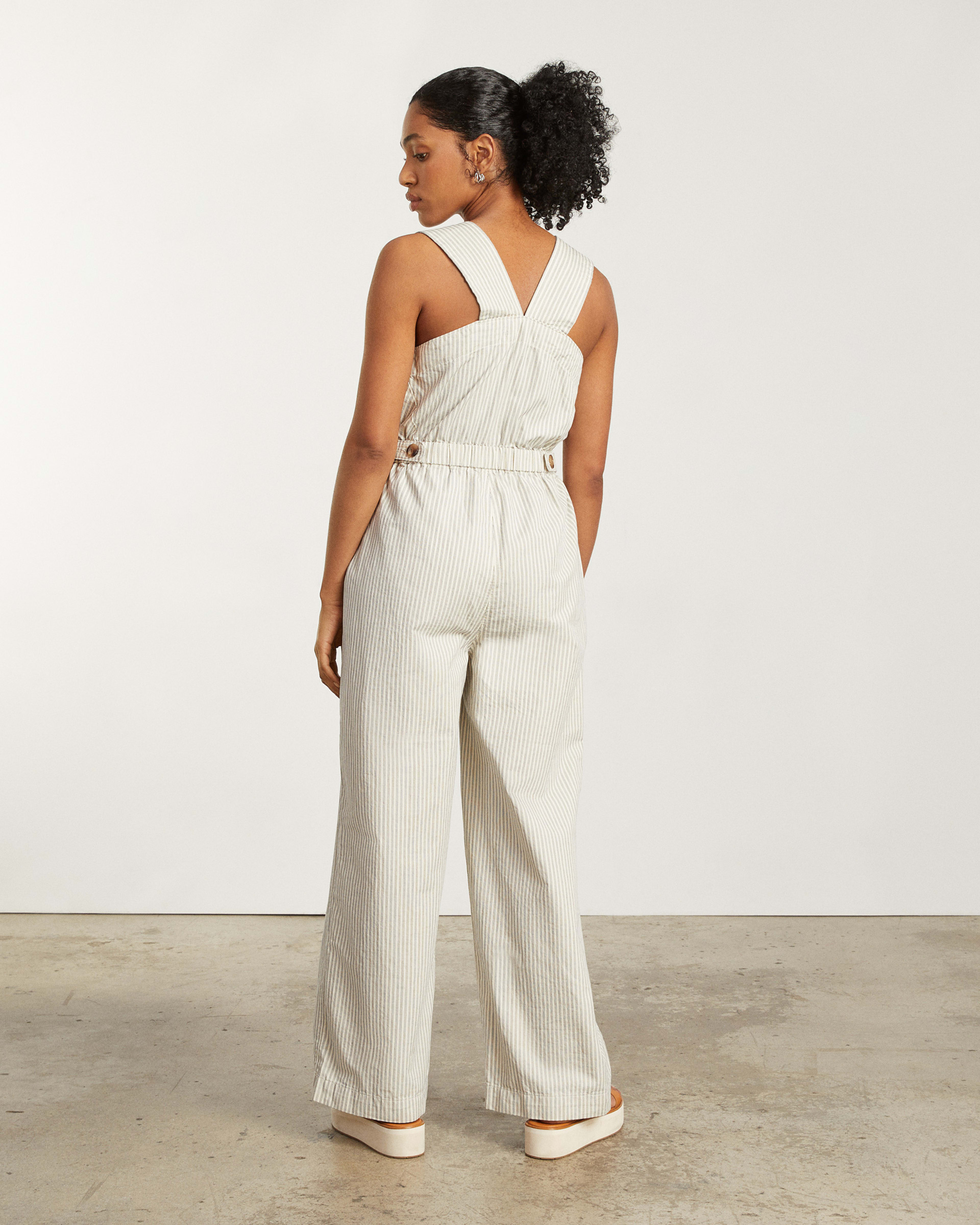 The Fatigue Apron Jumpsuit Navy Stripe Everlane