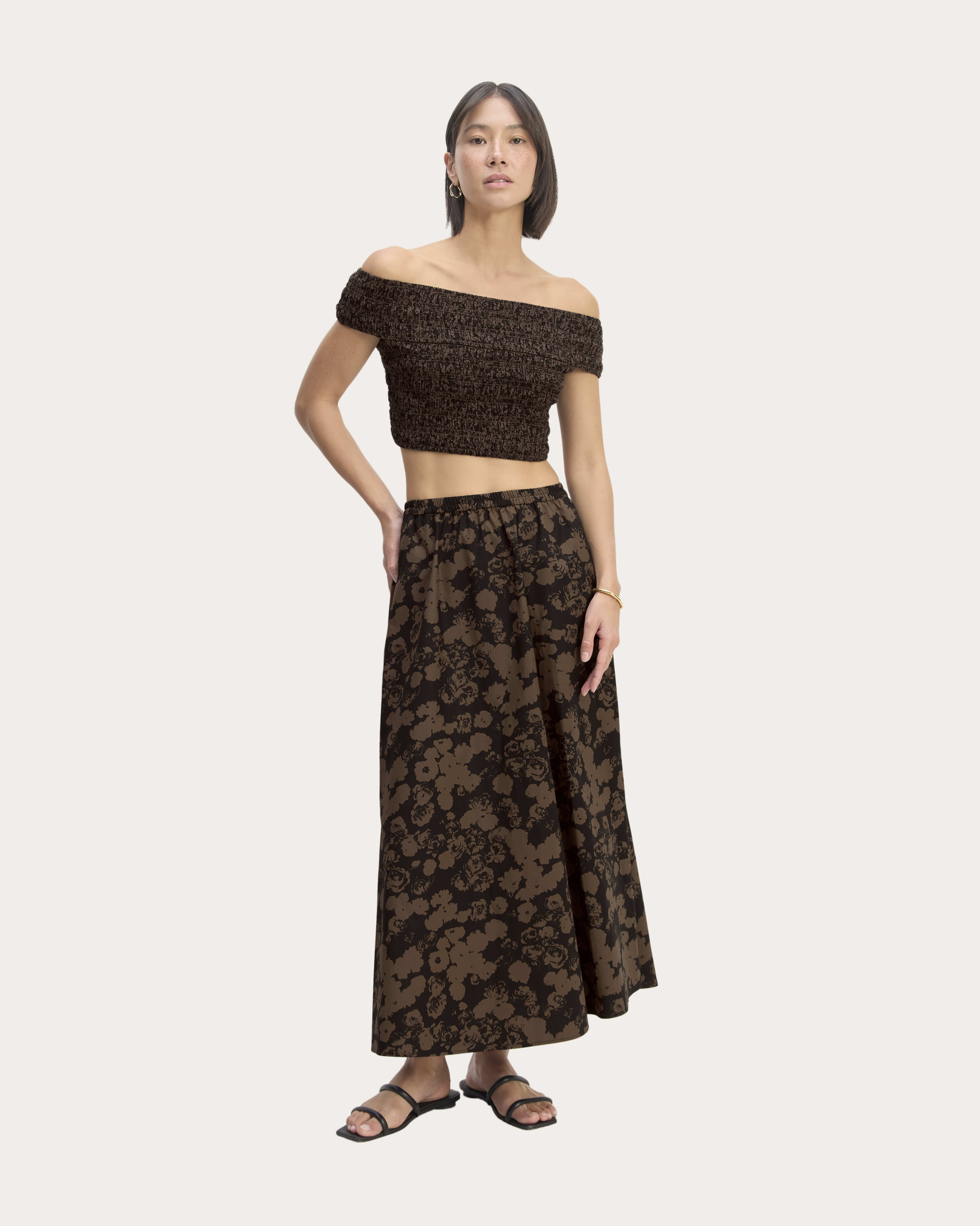 The Supima Pull On Maxi Skirt Black Cocoa Floral Everlane