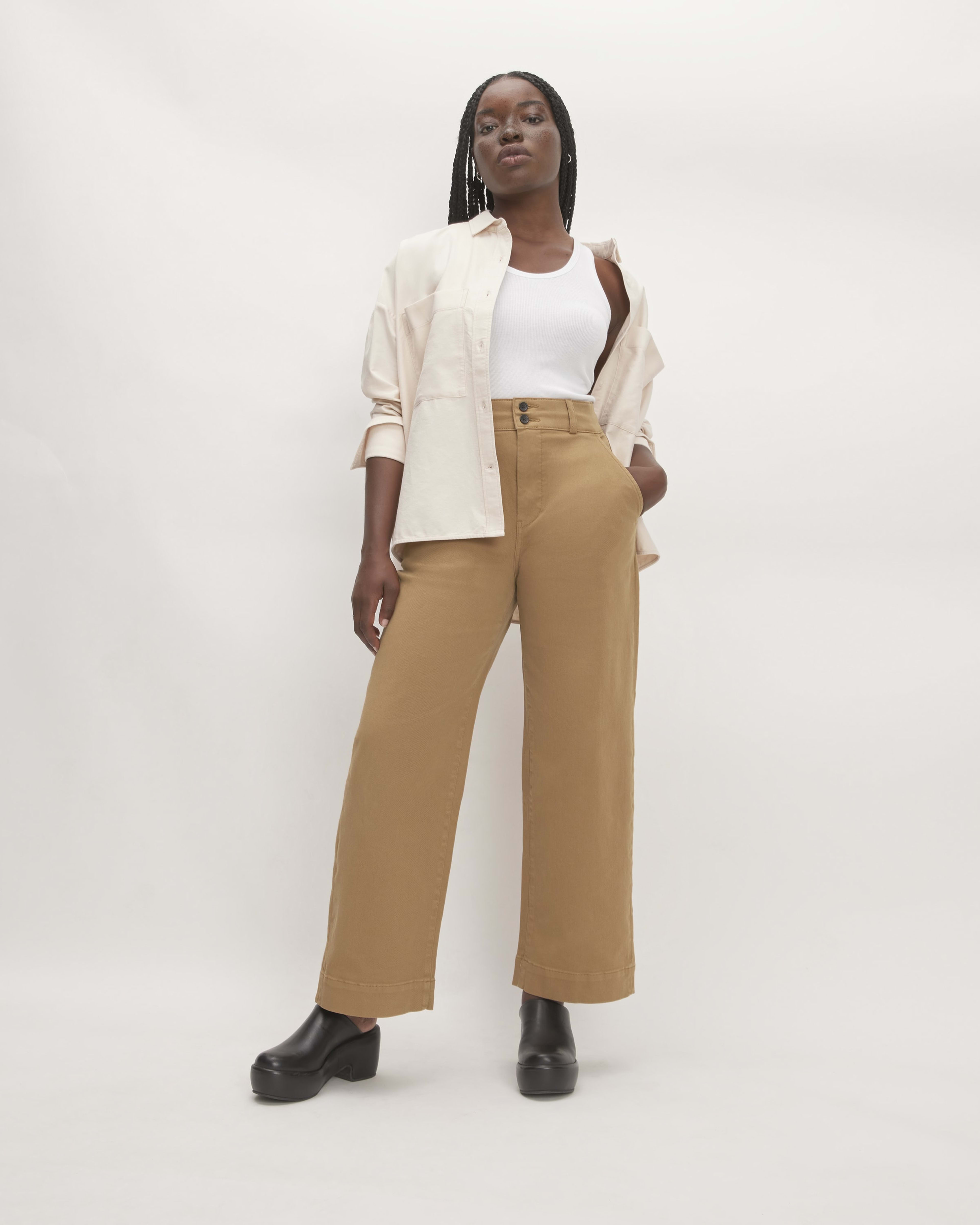 Twill Wide-Leg Khakis