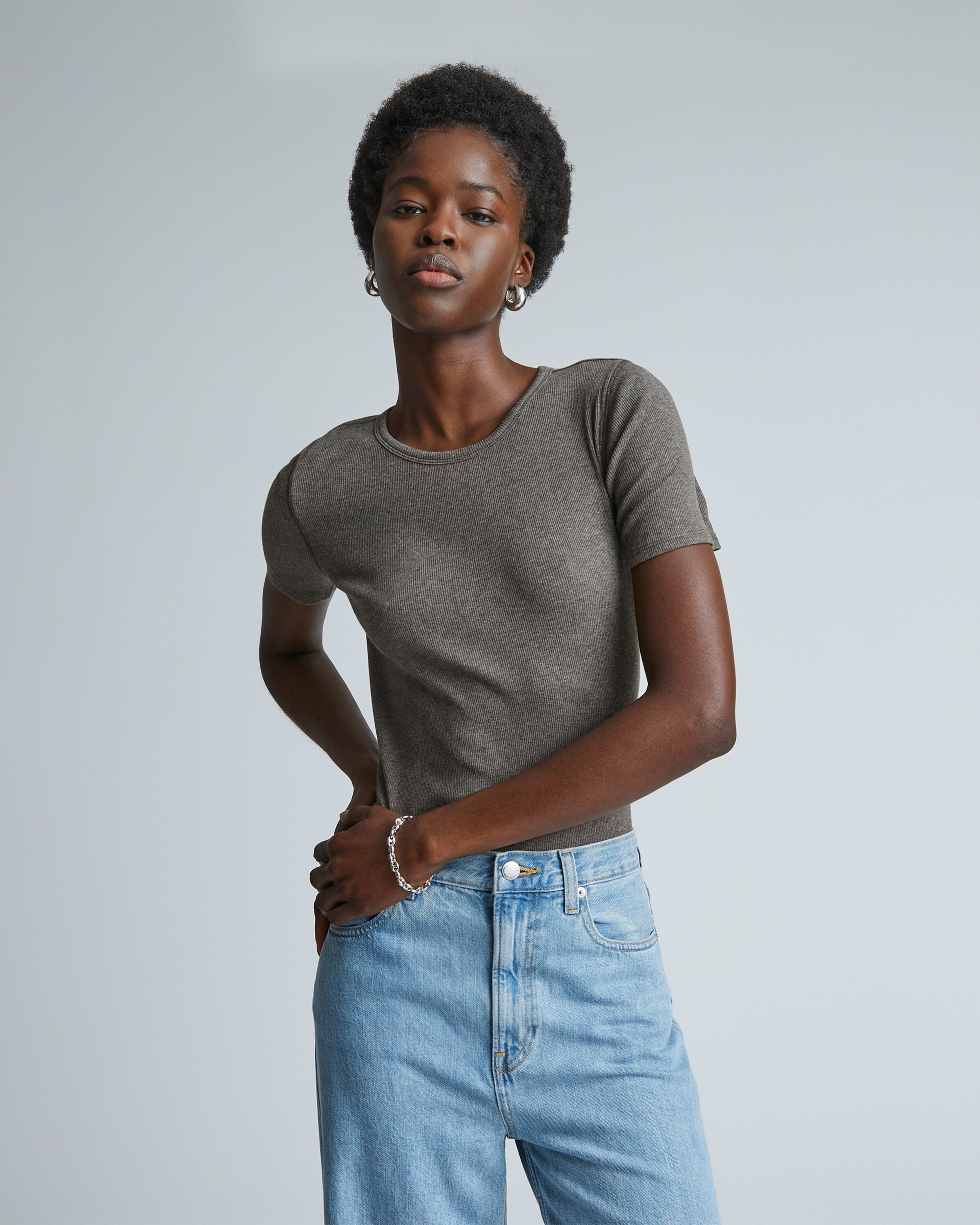 The Luxe Micro-Rib Crew Heathered Fatigue – Everlane