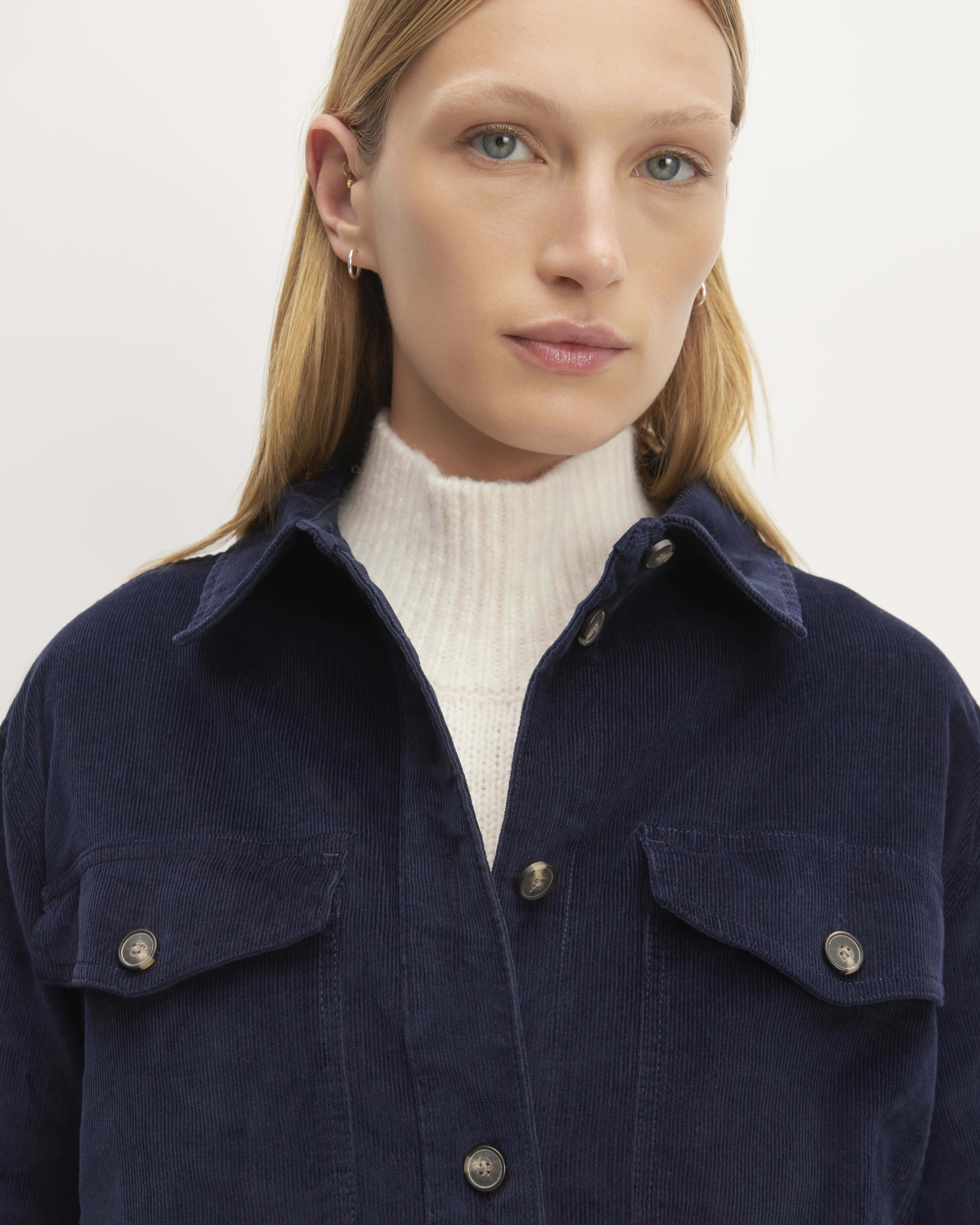 The Corduroy Oversized Shirt Jacket Navy Everlane