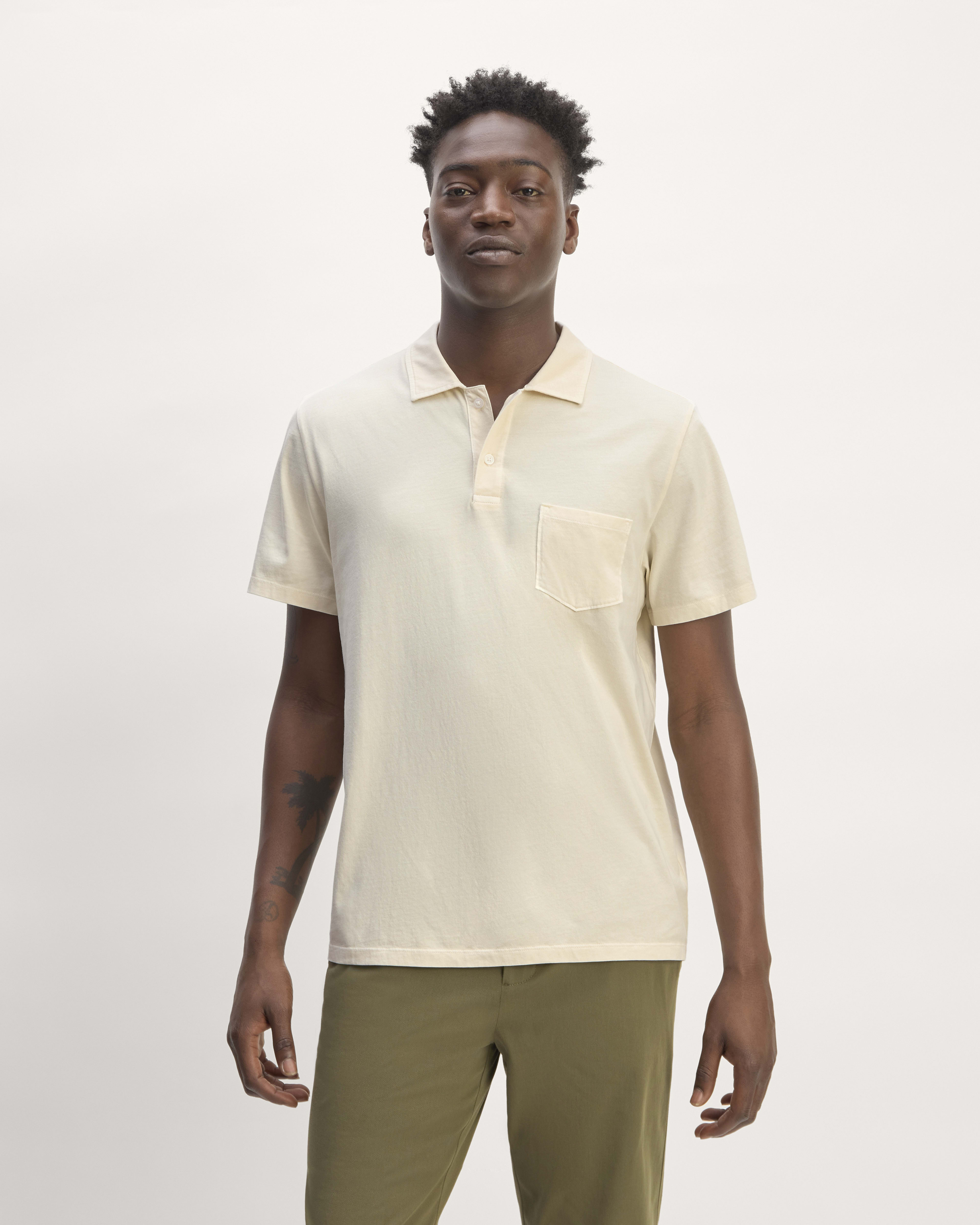 Everlane Essential Organic Garment Dyed Polo T Shirt in Parchment Size Extra Large
