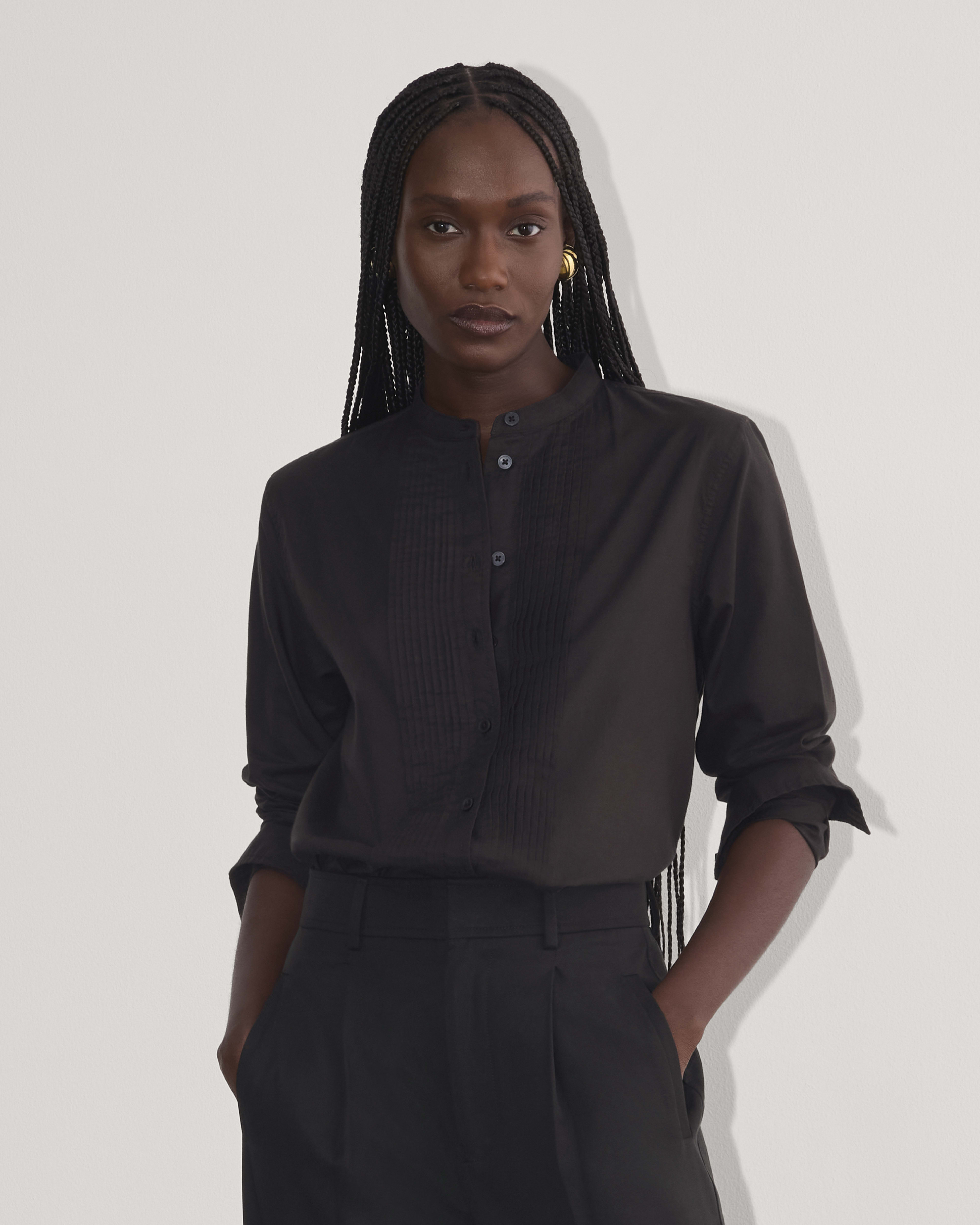 The Tuxedo Shirt in Silky Cotton Black Everlane