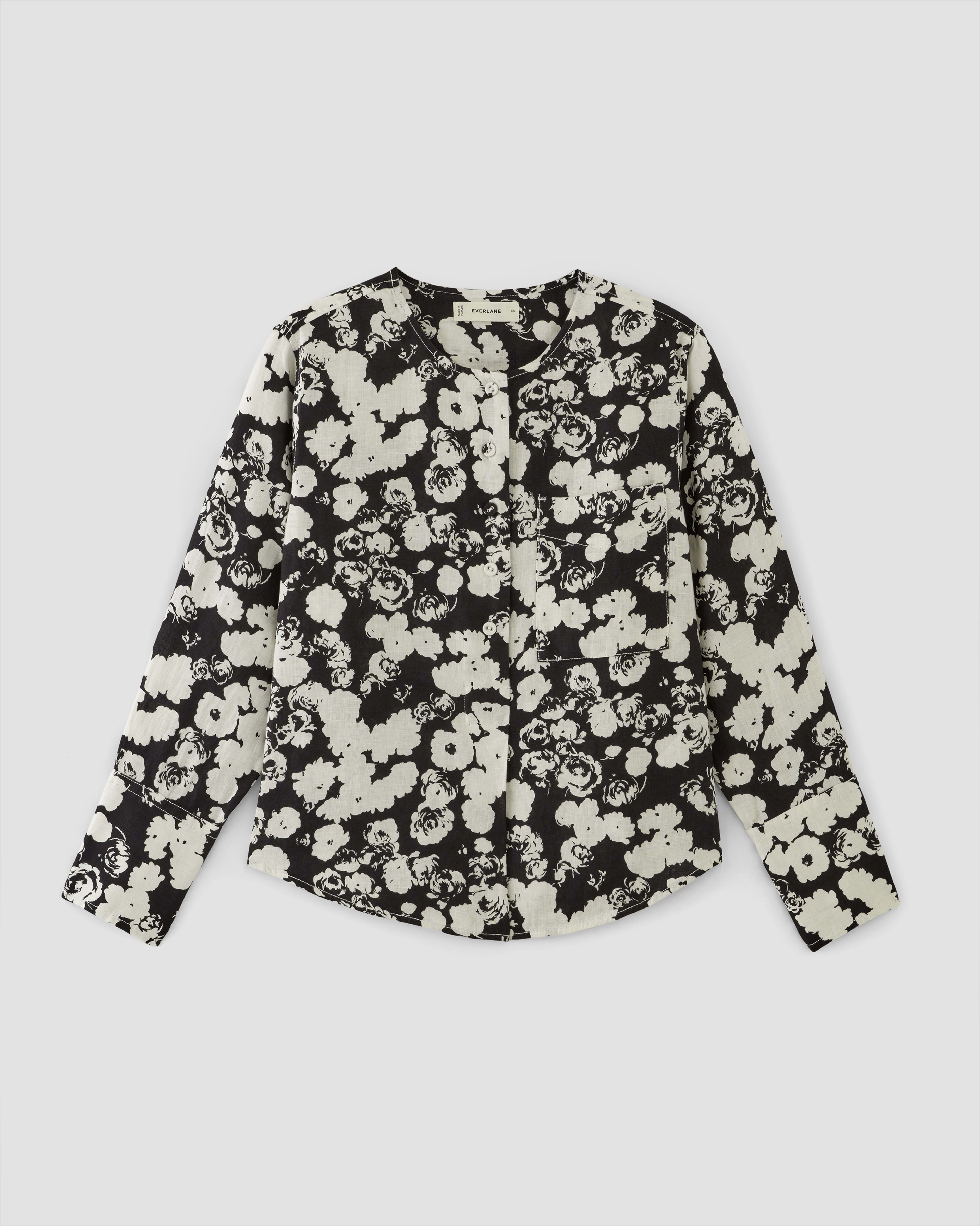 The Popover Shirt In Linen Black Bone Floral Everlane 9722