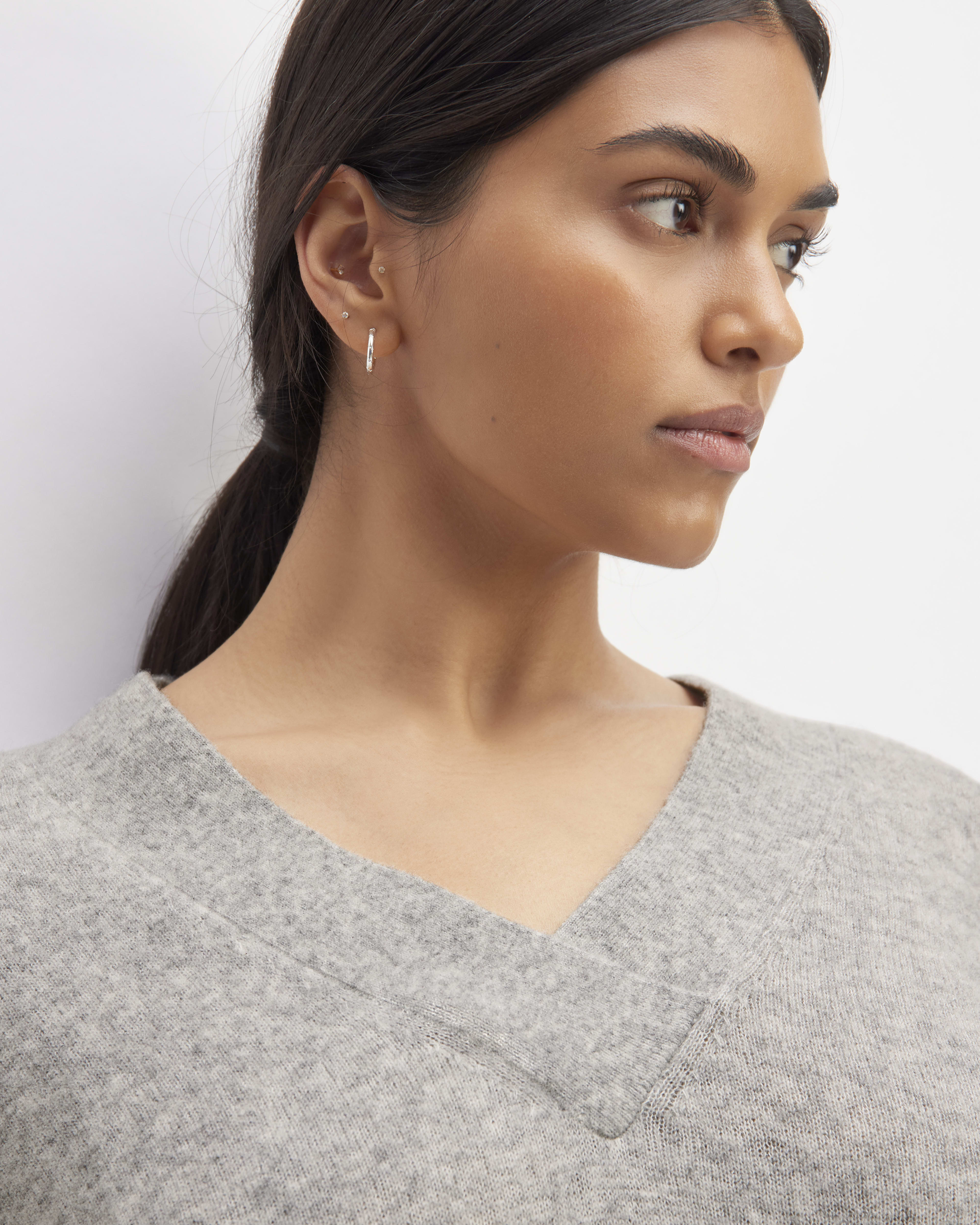 Comfort Fleece V Neck Cropped Sweater Grey main image 1