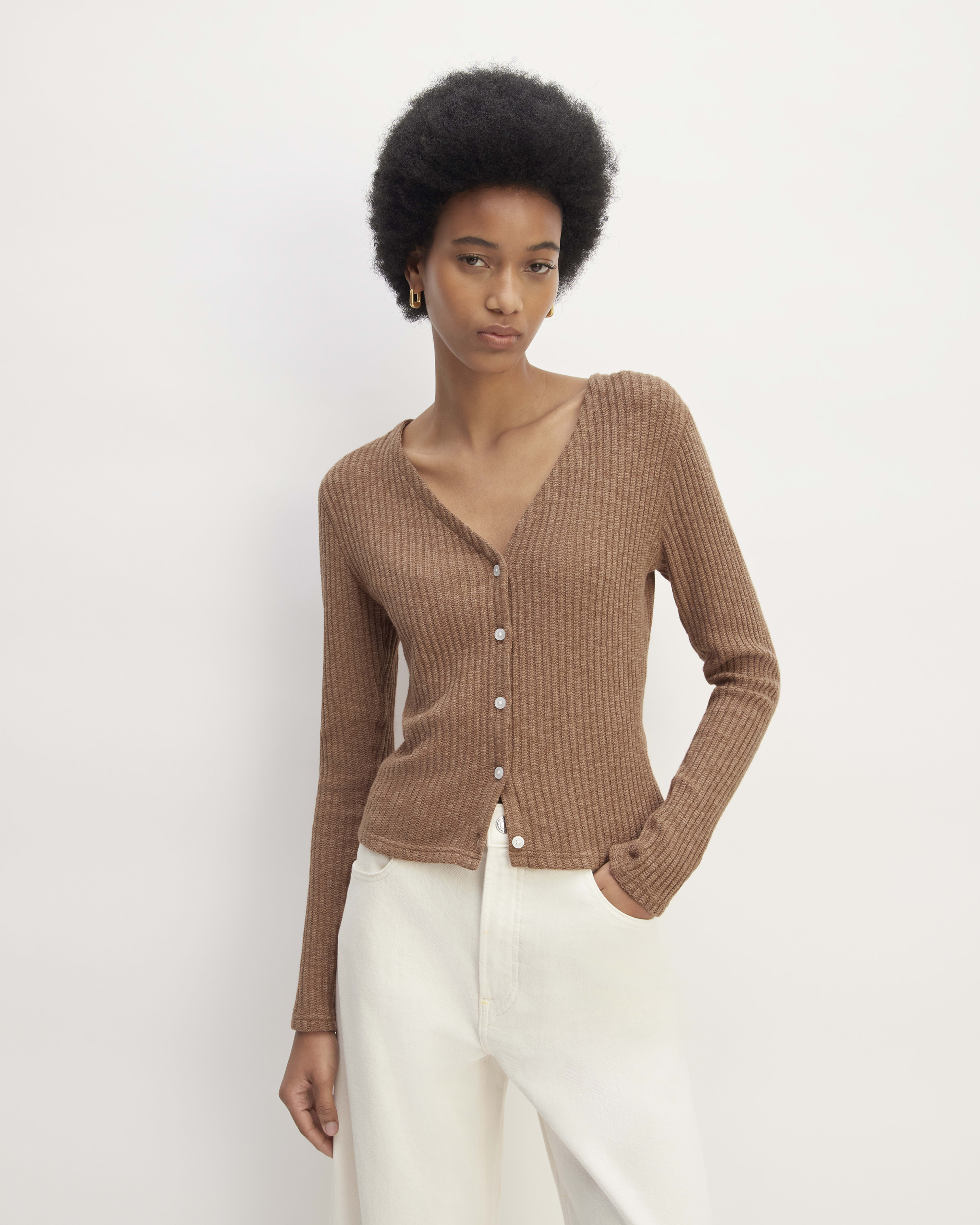 Oversized Rib-knit Sweater - Light beige - Ladies