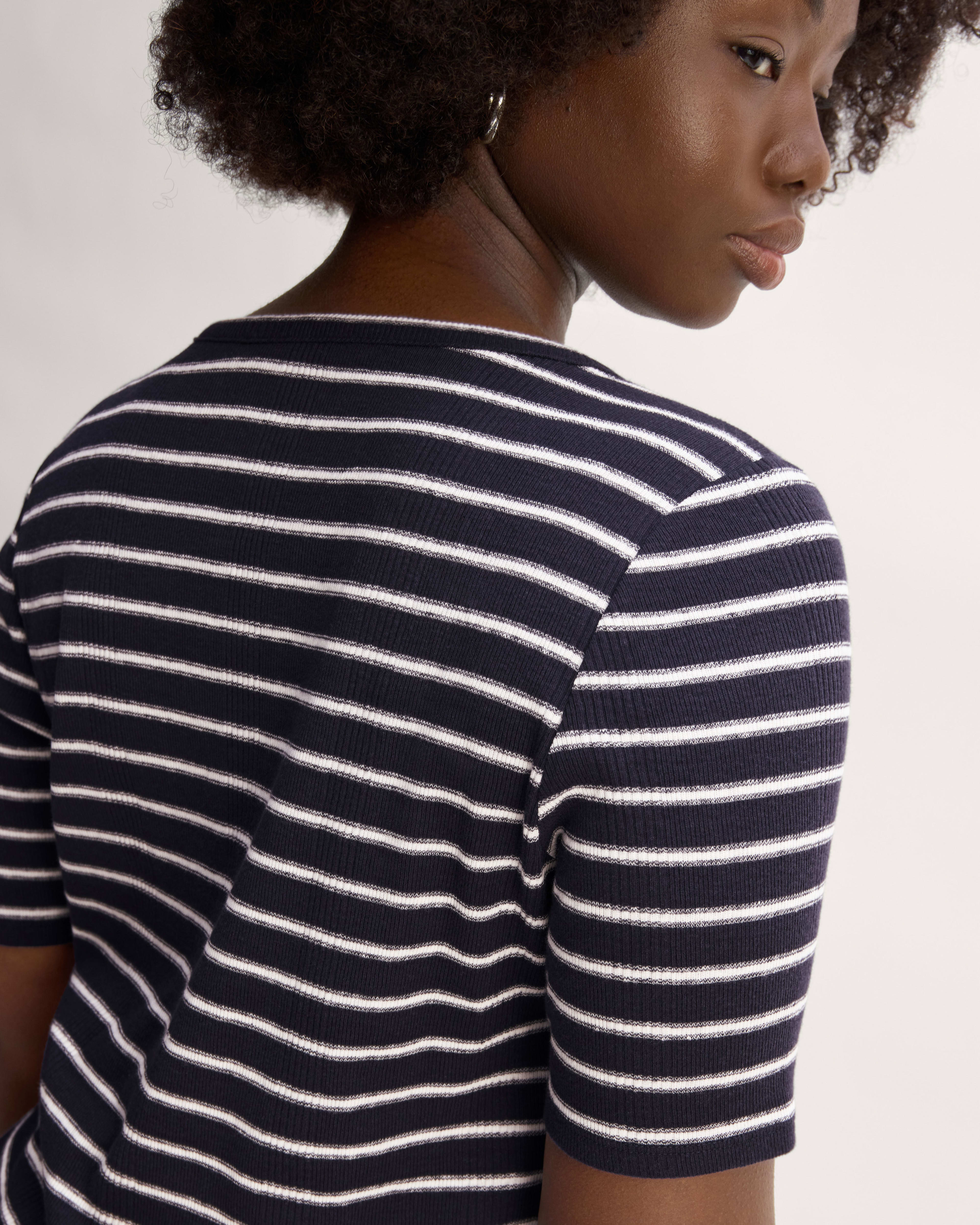 Rib Stripe Short Sleeve Scoop Neck
