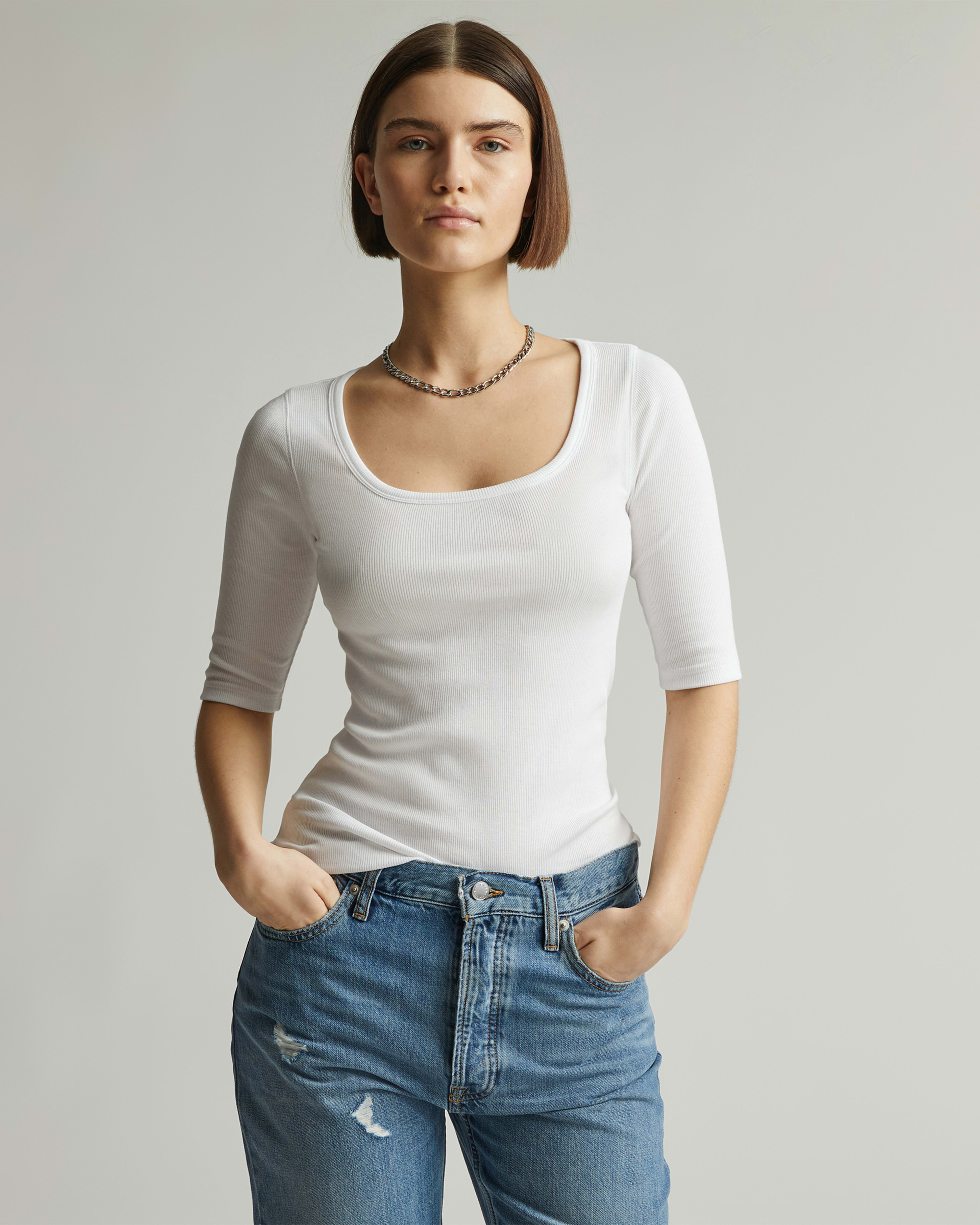 The Luxe Micro-Rib Scoop-Neck Tee White – Everlane