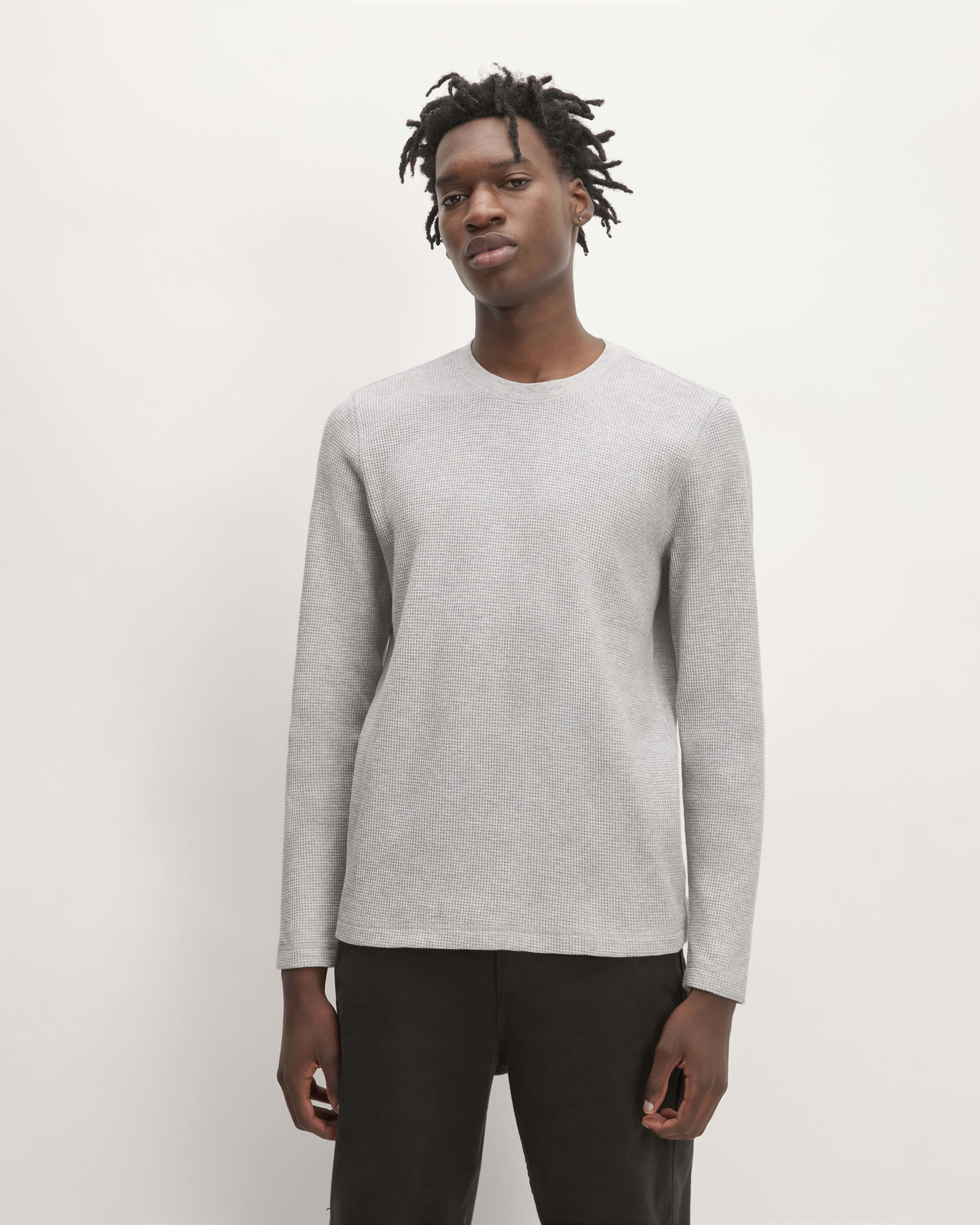 The Waffle Long-Sleeve Crew Light Grey Donegal – Everlane