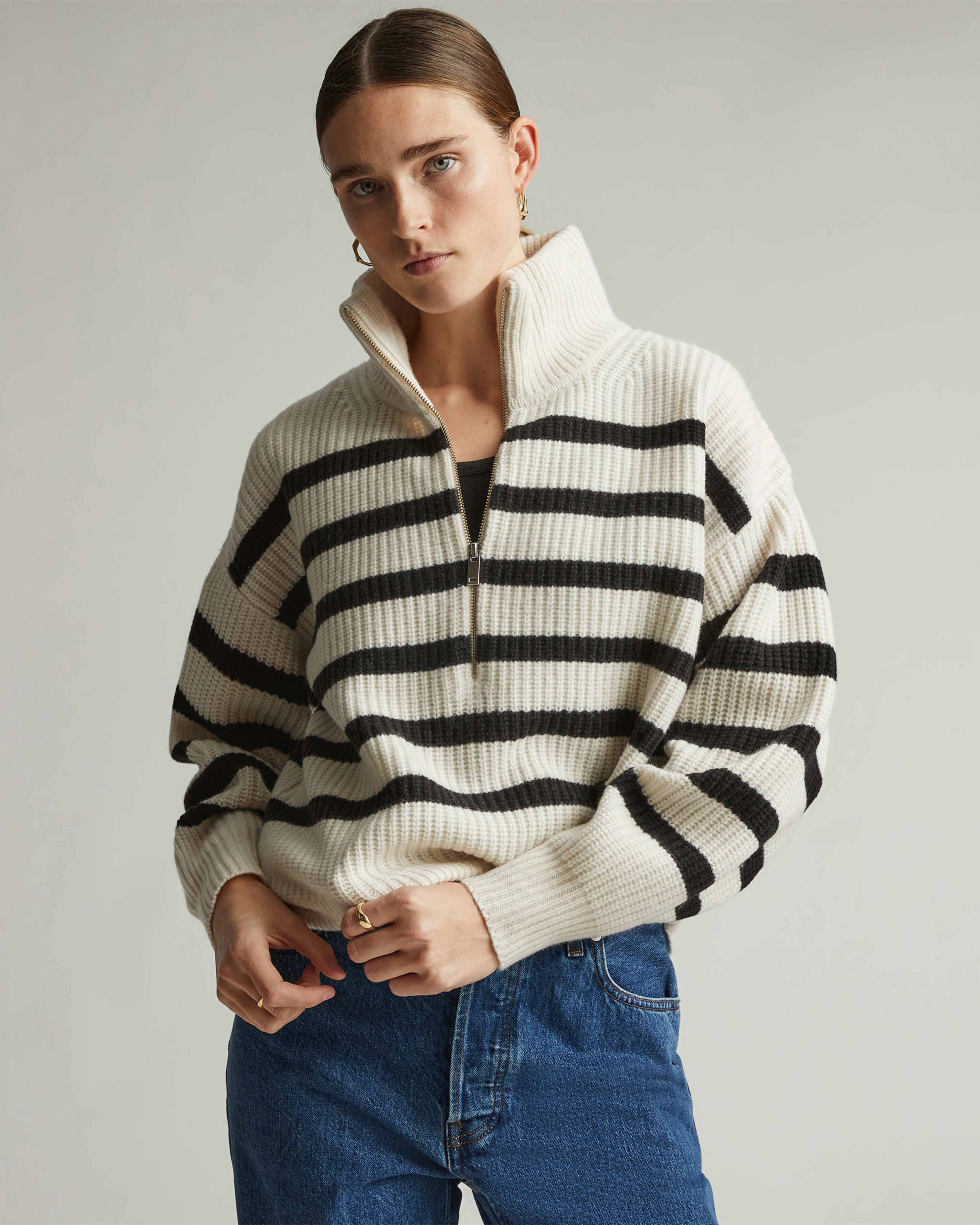 The Half Zip Sweater in Luxe Merino Bone Black Everlane