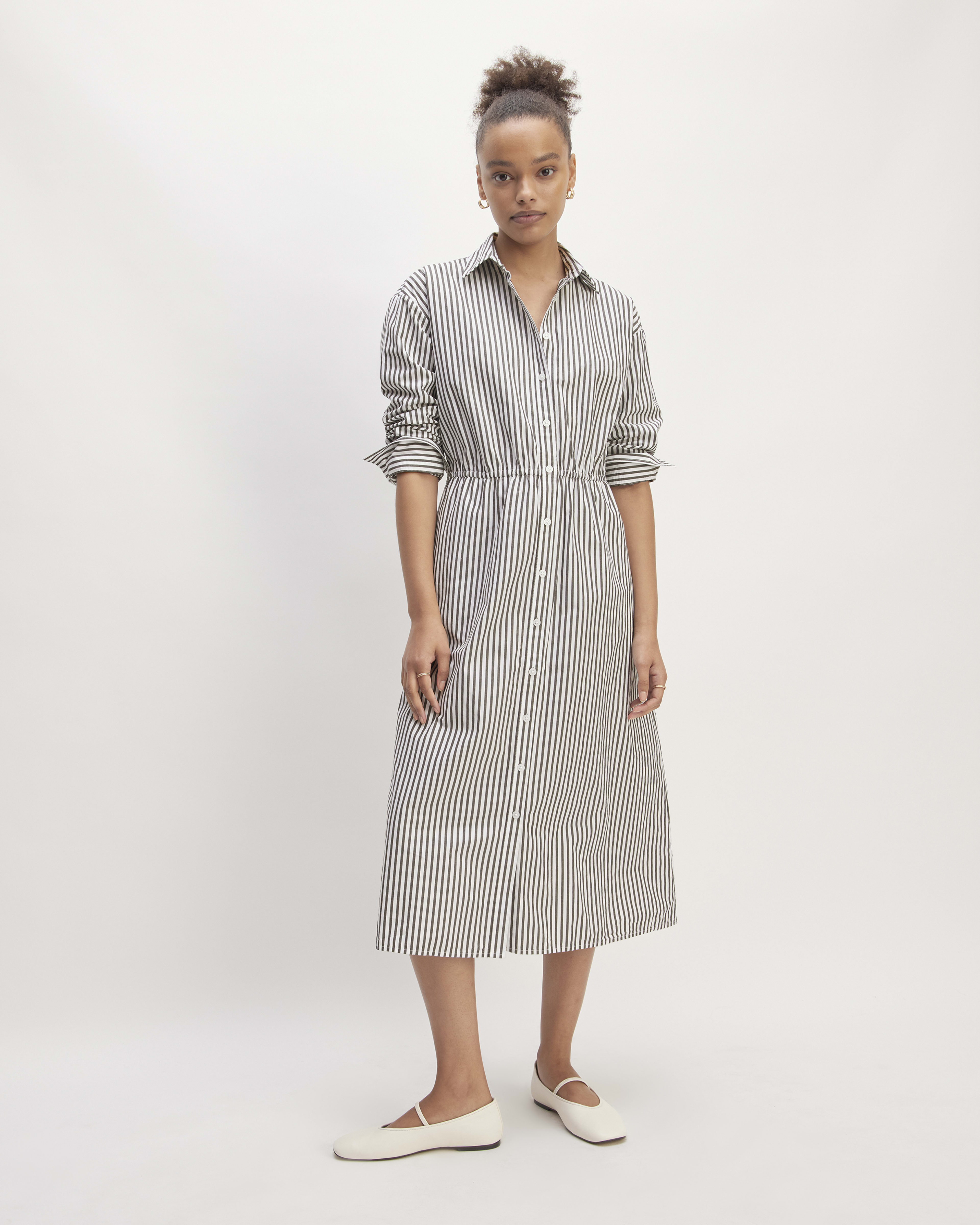 Cotton Midi Shirt Dress: White