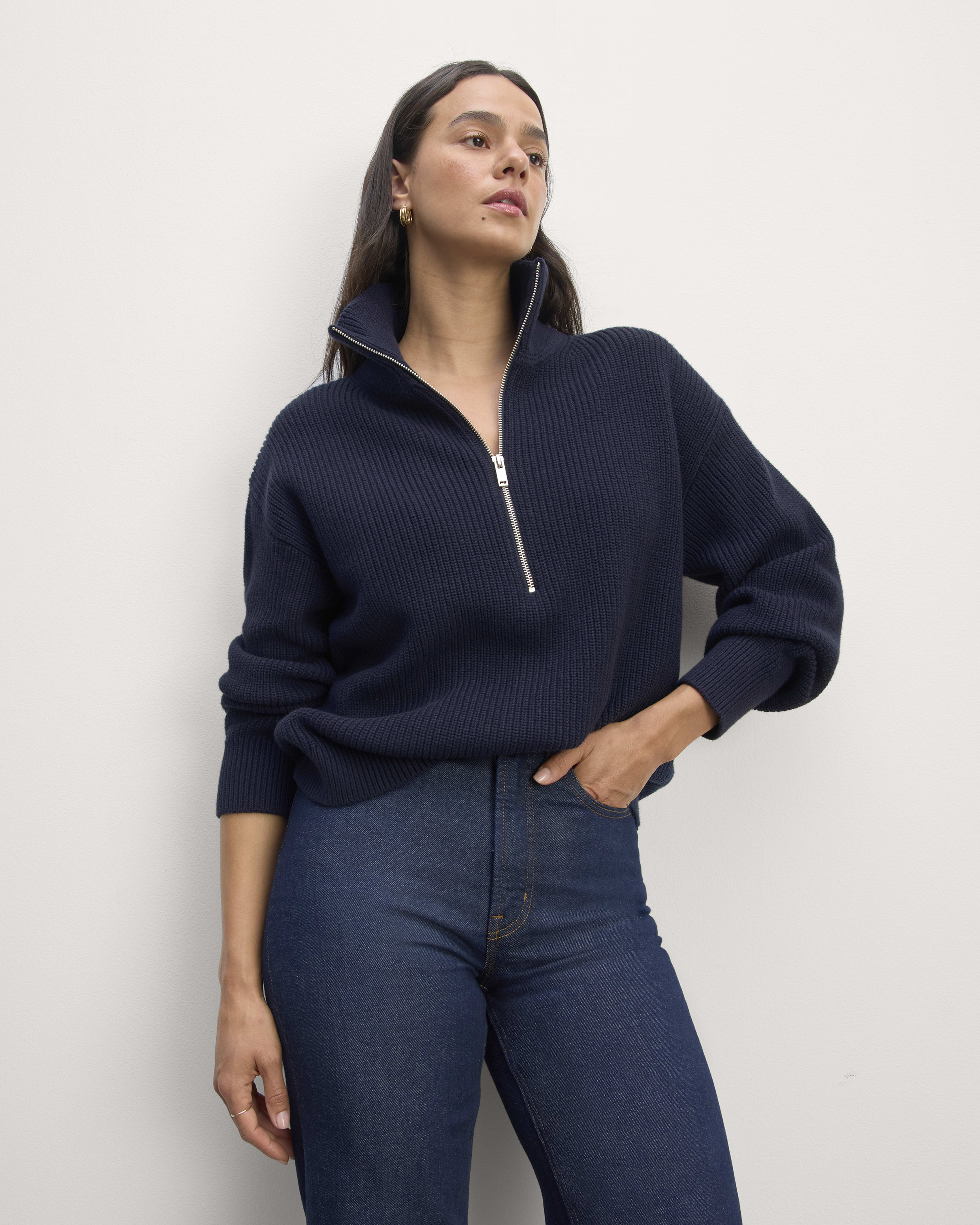 Navy half zip sweater outlet
