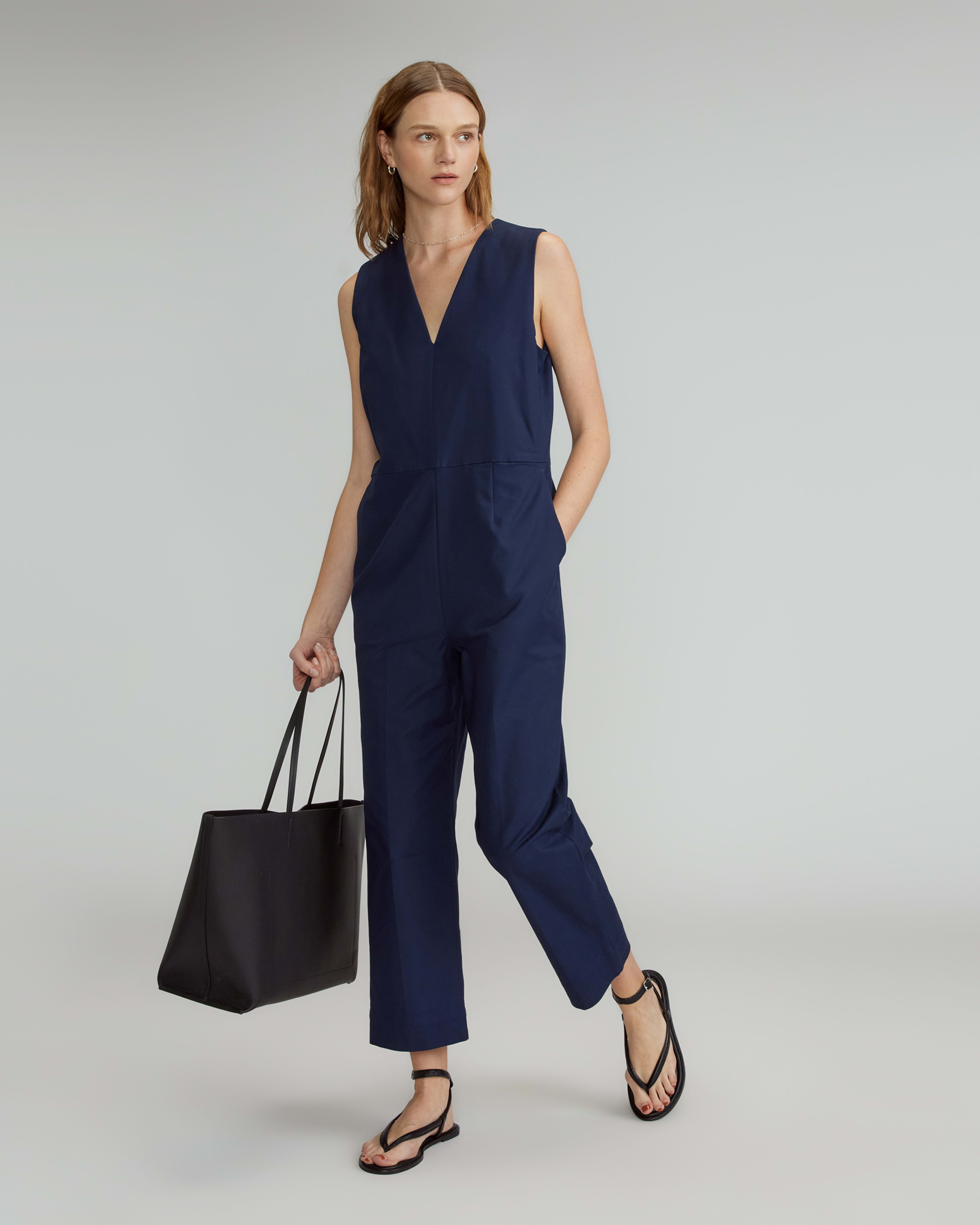 Quince Maternity Organic Cotton Overalls-Jumpsuit in Navy Blue sz