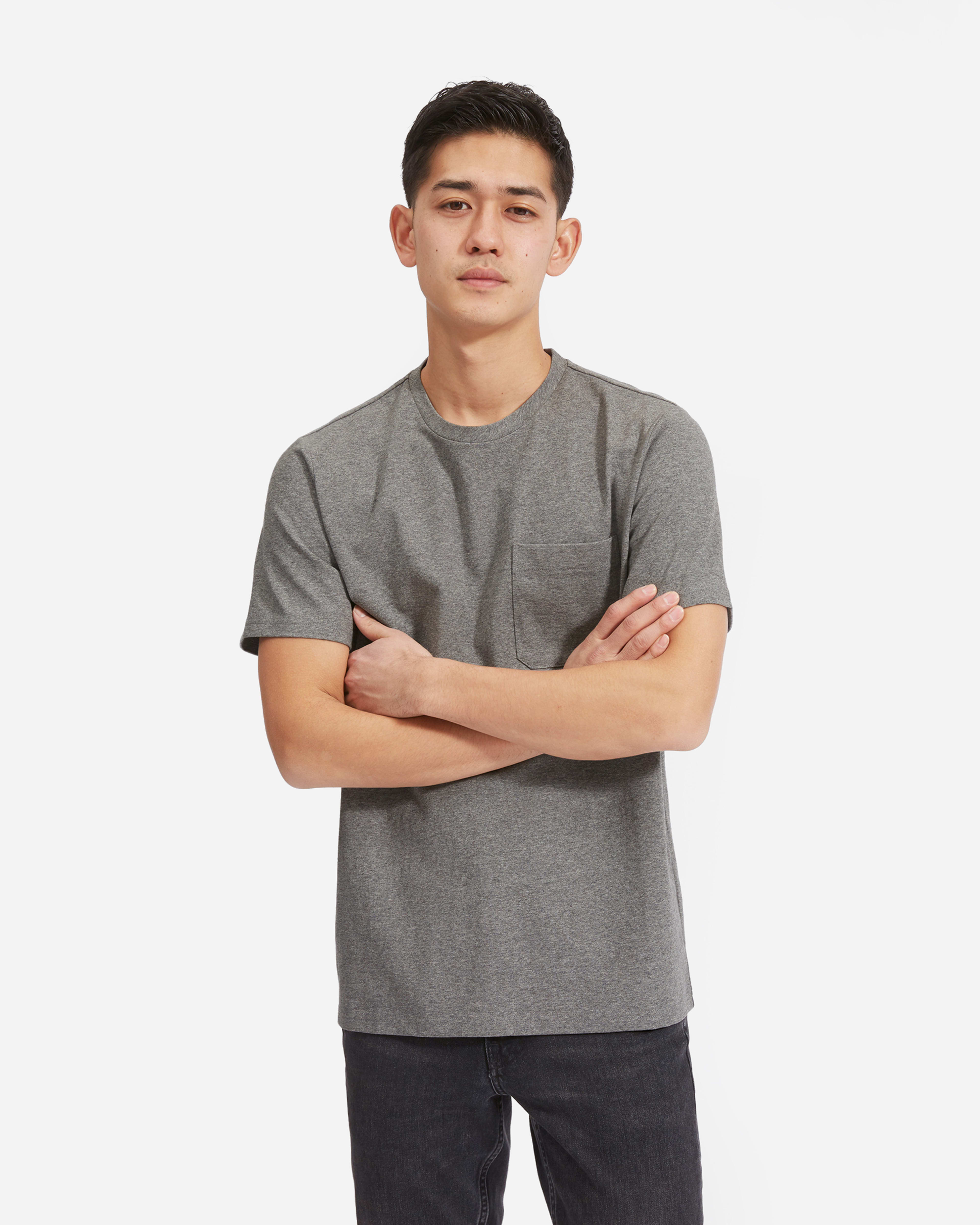 T-shirt Homme Everlane XL Gris - Coton Bio Épais, Avec Poche, État Parfait (Occasion)