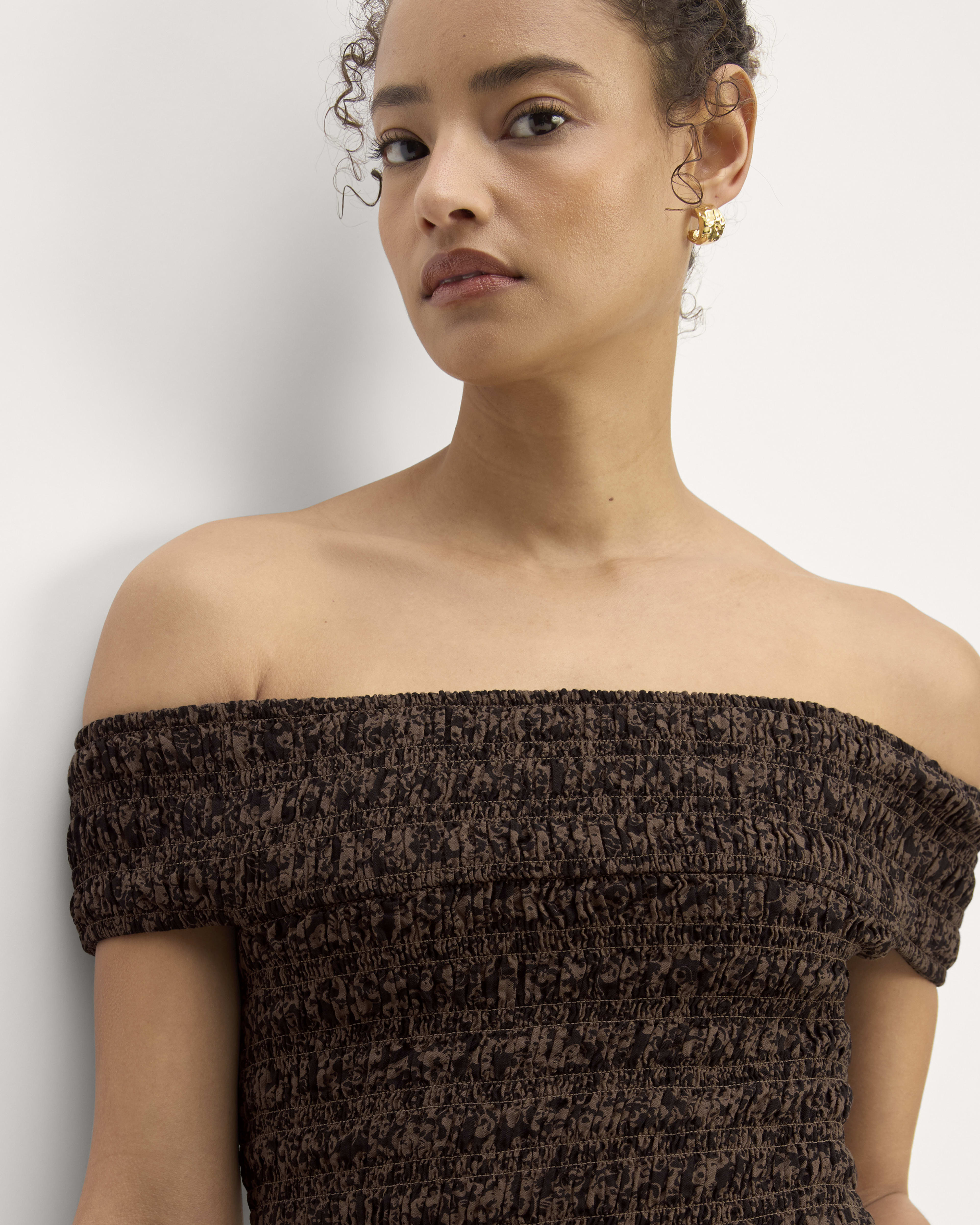 The Gauze Off-the-Shoulder Dress Black / Cocoa Small Floral – Everlane