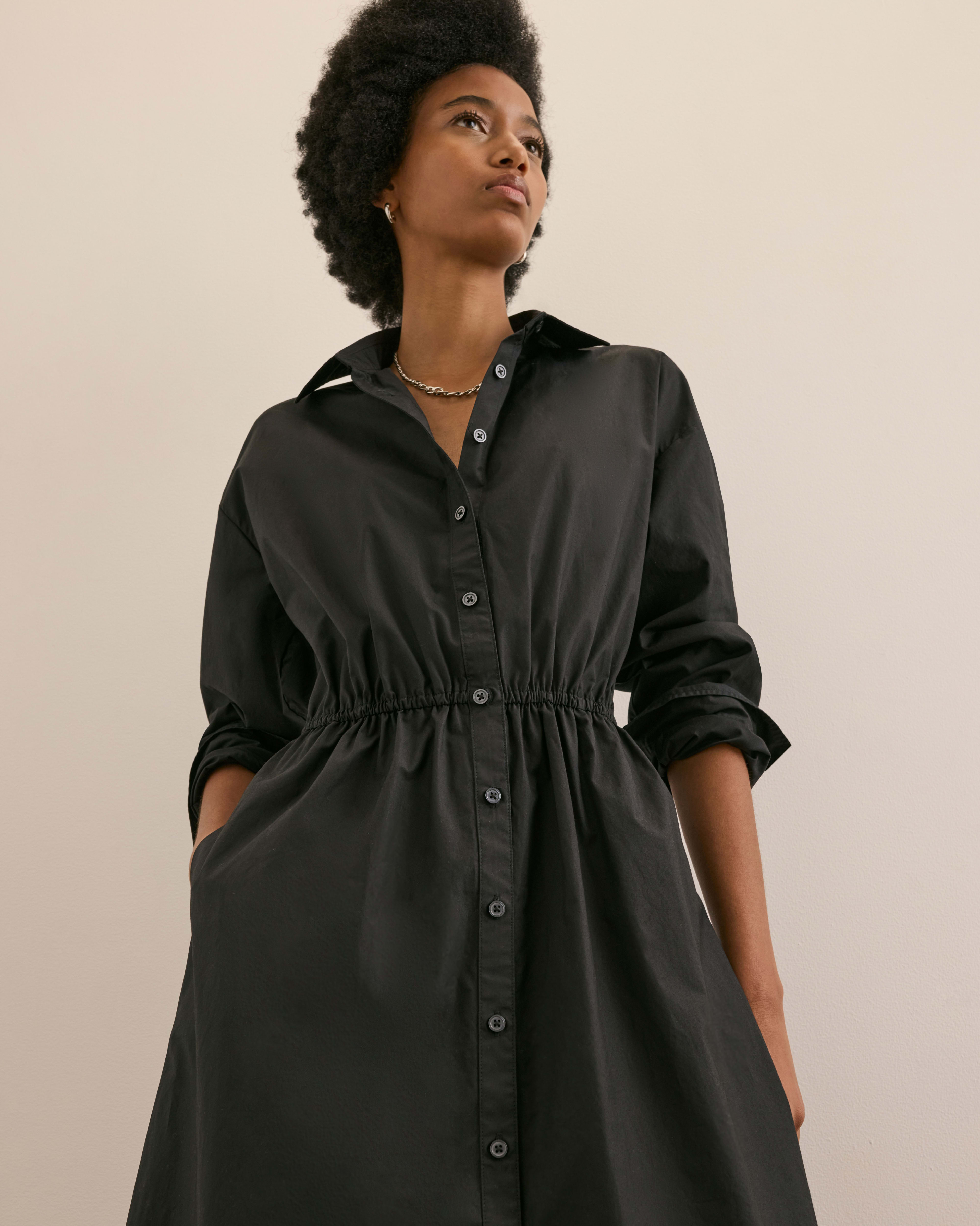 The Supima® Cotton Midi Shirt Dress Black – Everlane