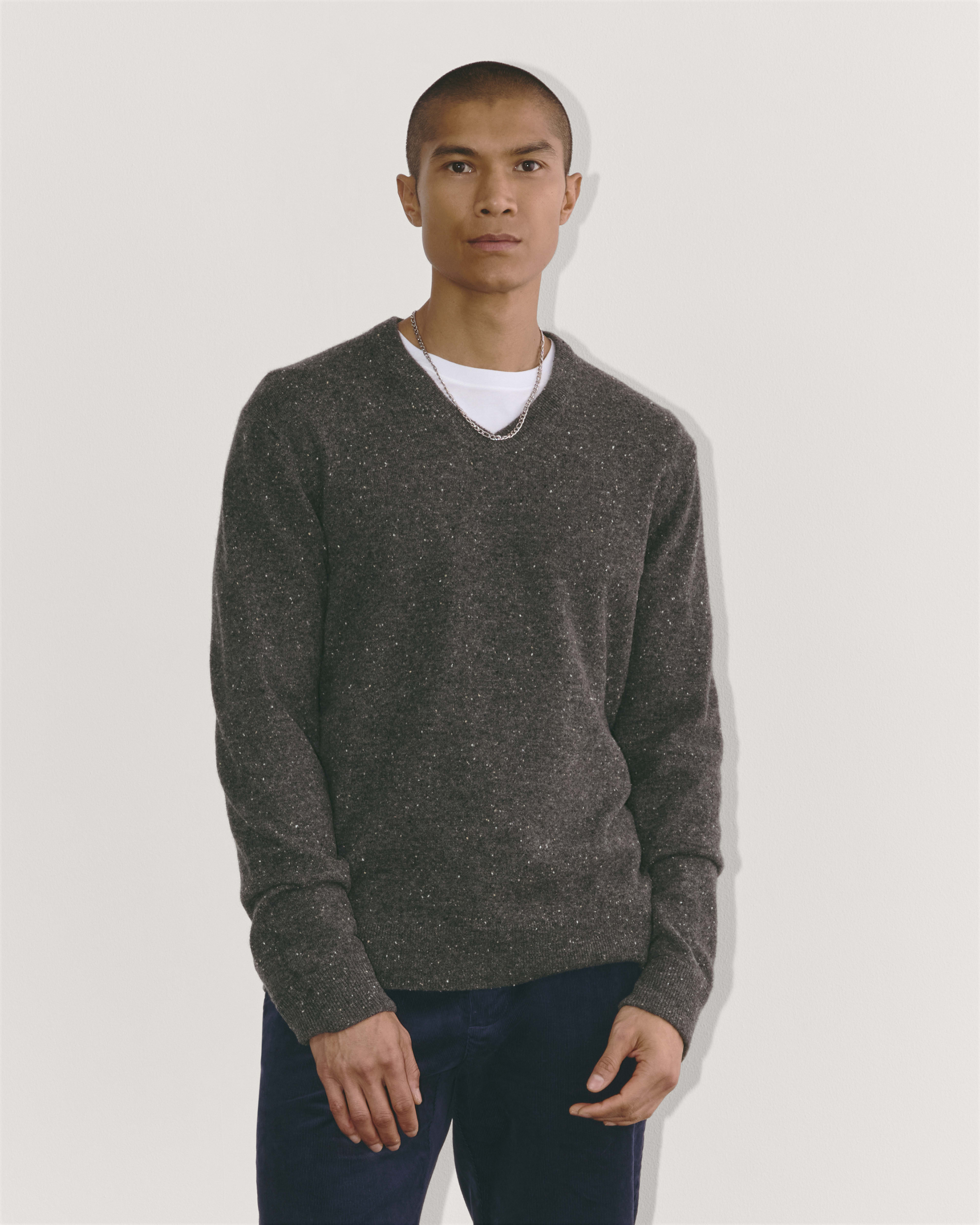 The Cashmere V Neck Sweater Grey Donegal Everlane