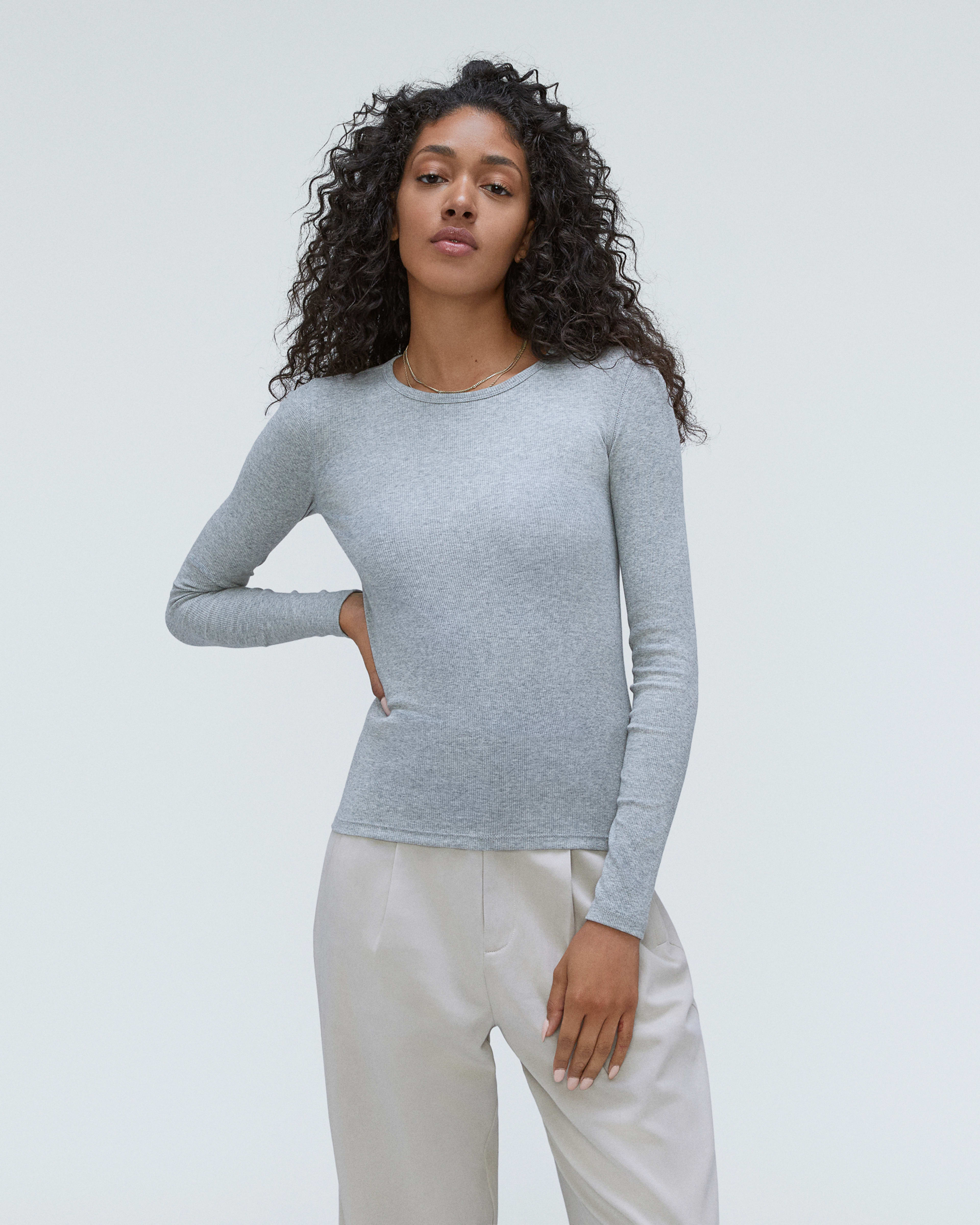 The Luxe Micro-Rib Long-Sleeve Crew Washed Heathered Grey – Everlane
