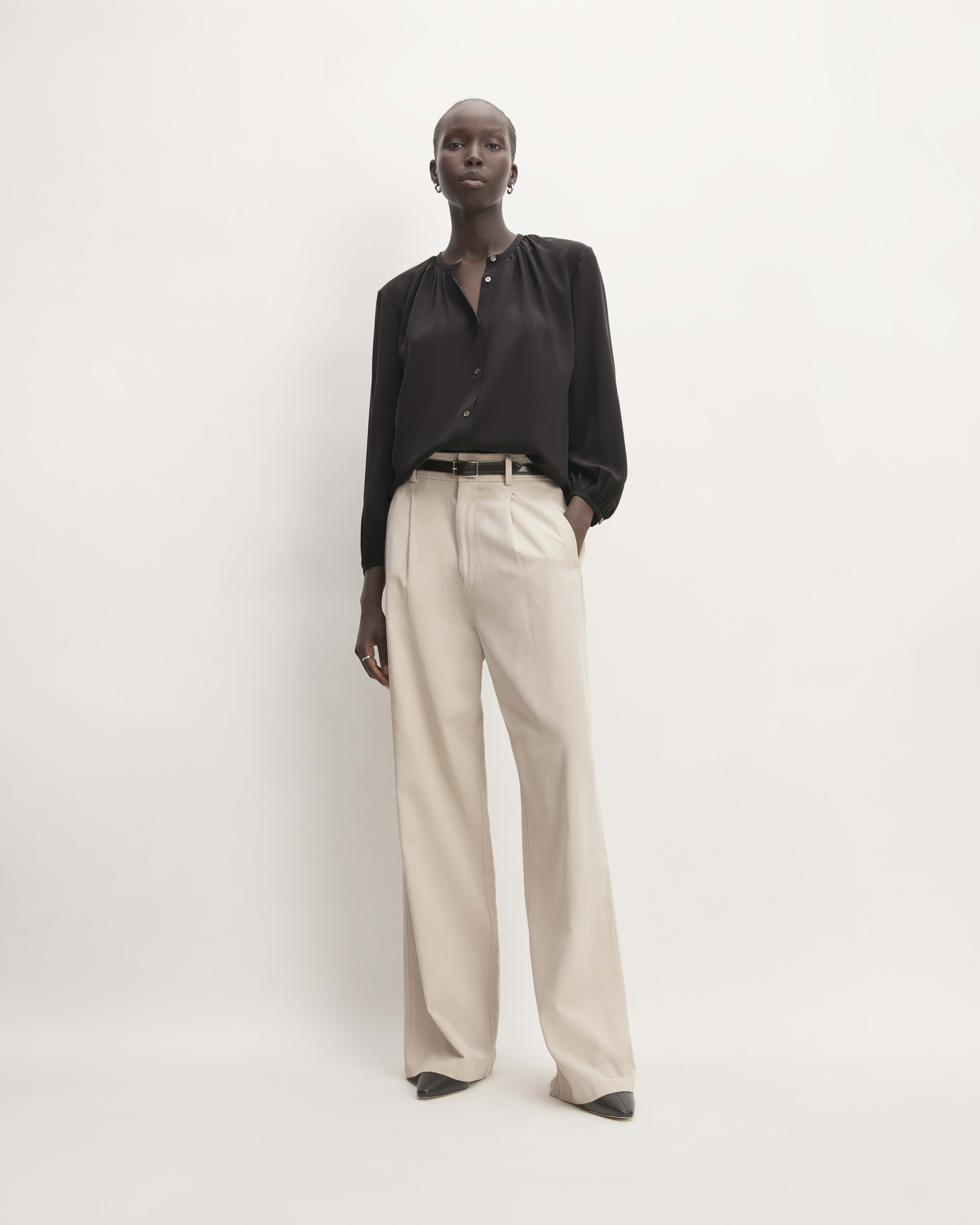 The Washable Clean Silk Shirred Blouse Black Everlane