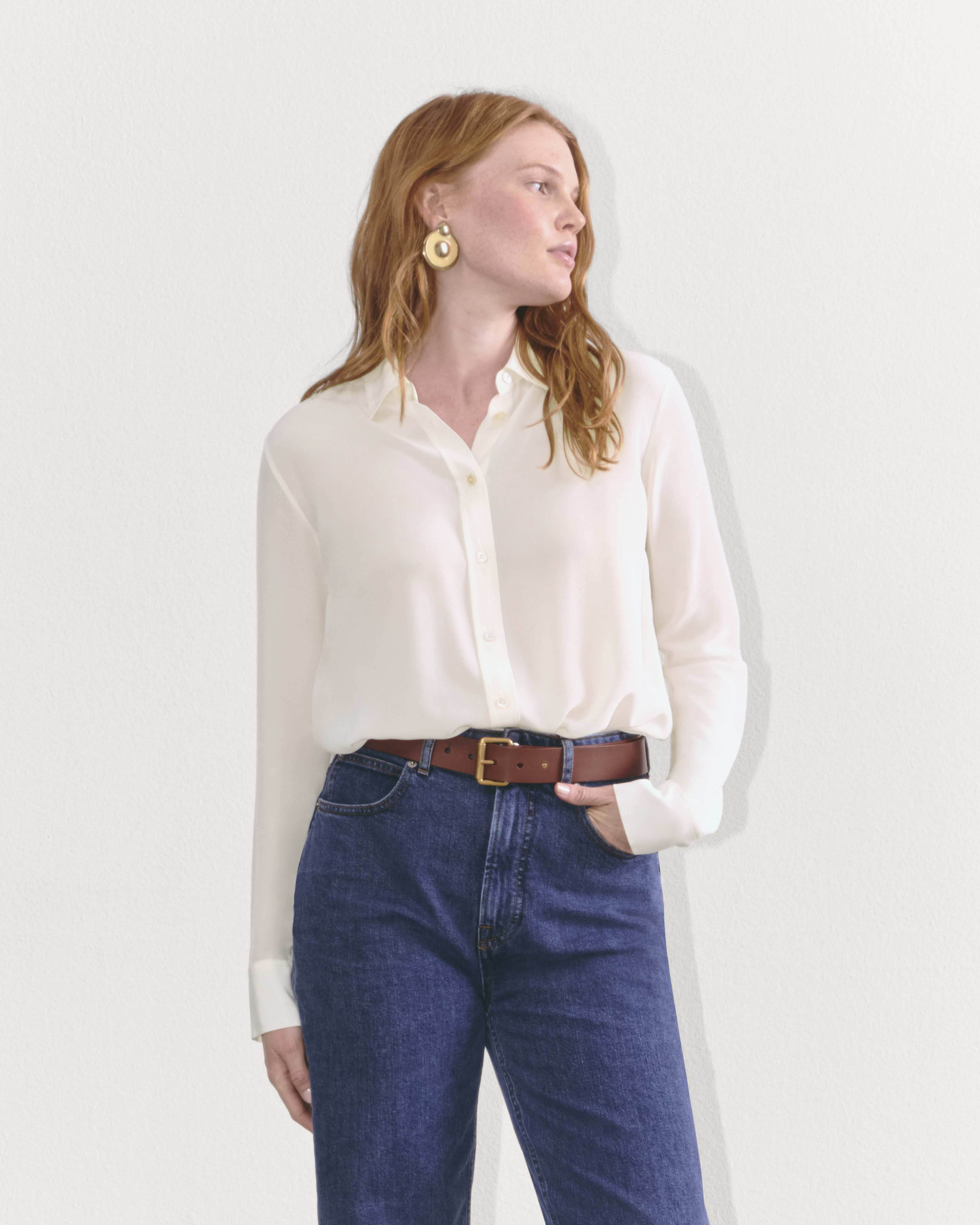 The Must Have Shirt in Washable Silk Off White Everlane