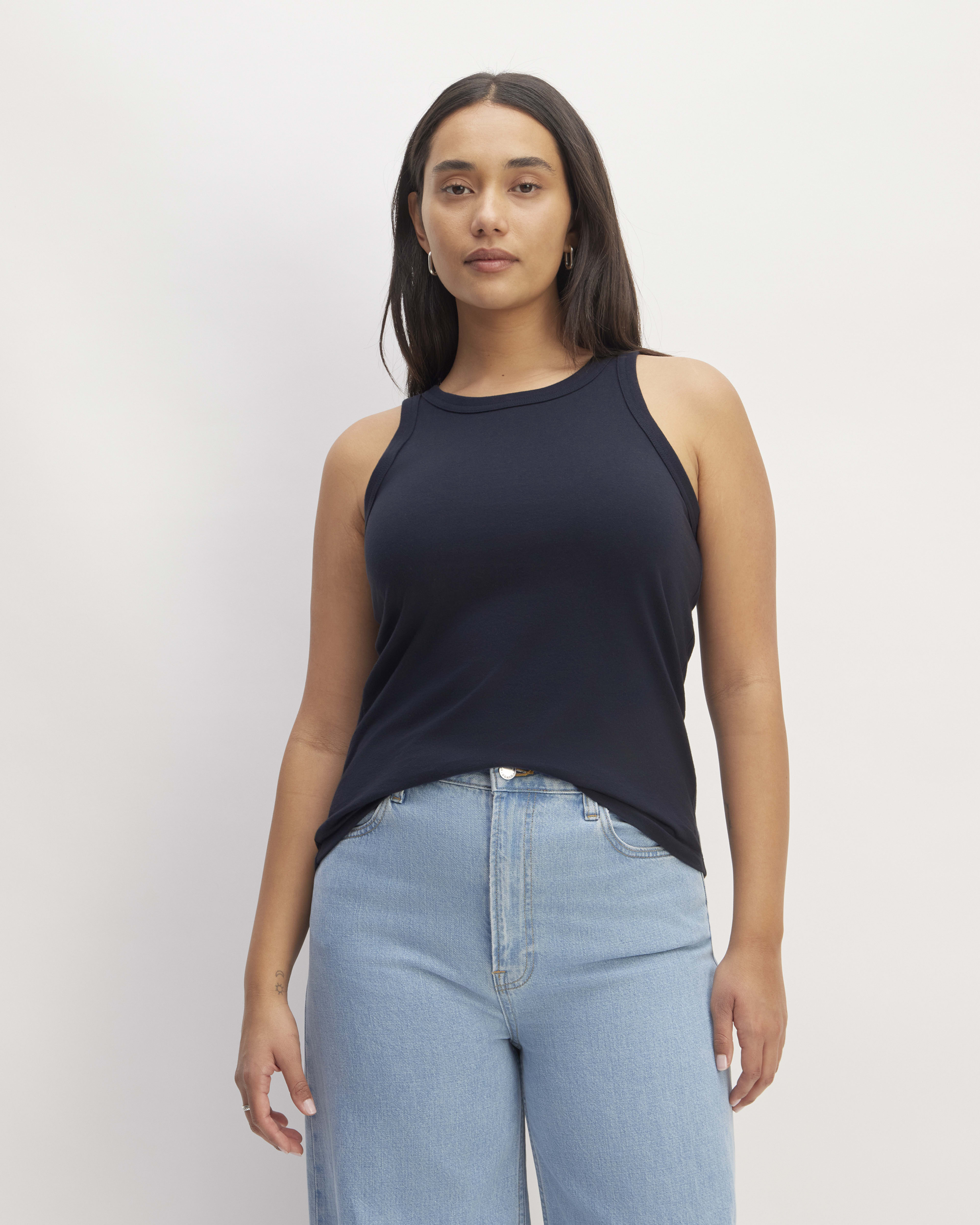 The Organic Cotton Cutaway Tank Navy – Everlane