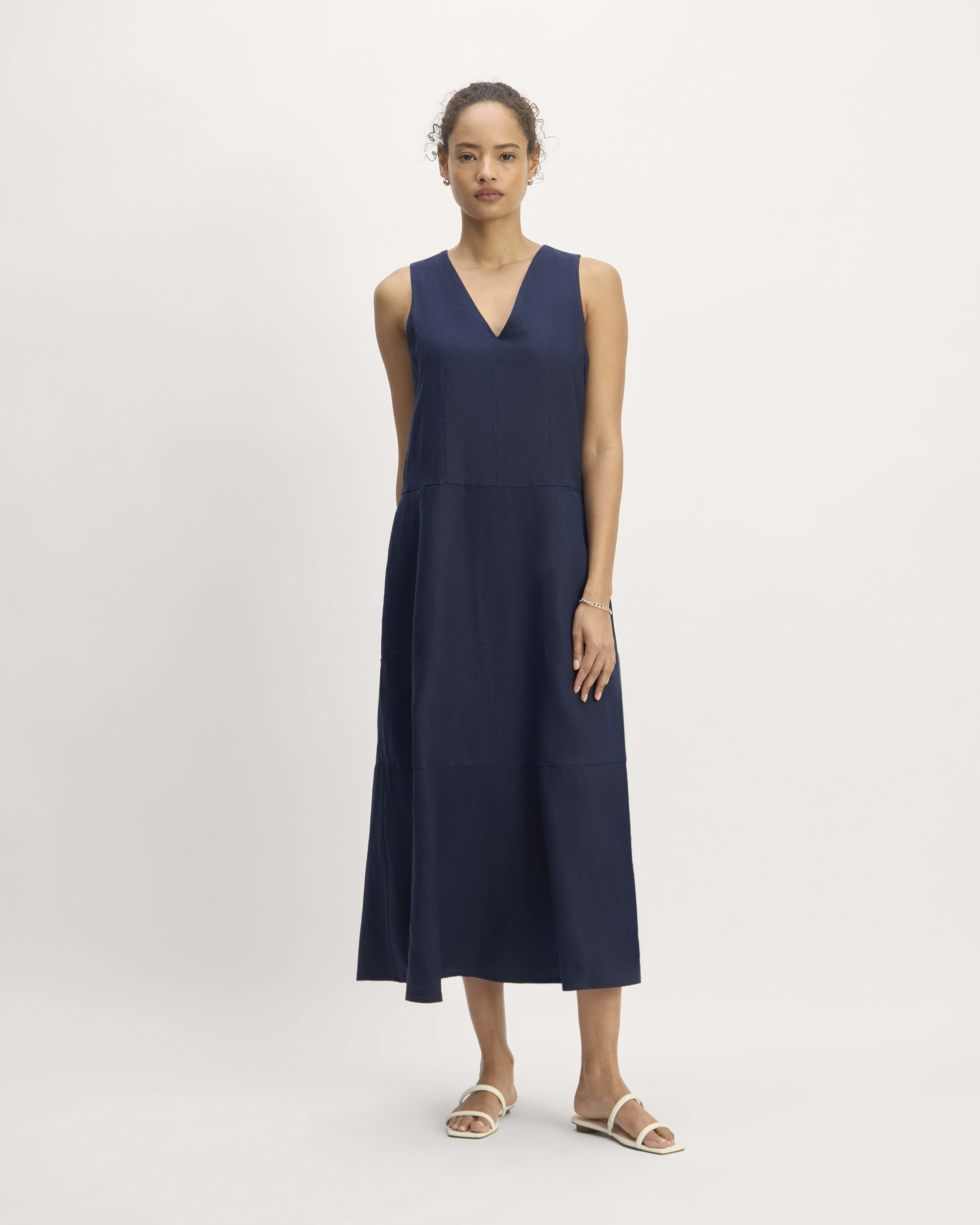 See Saw Linen Navy/Bronze Shirtmaker dress