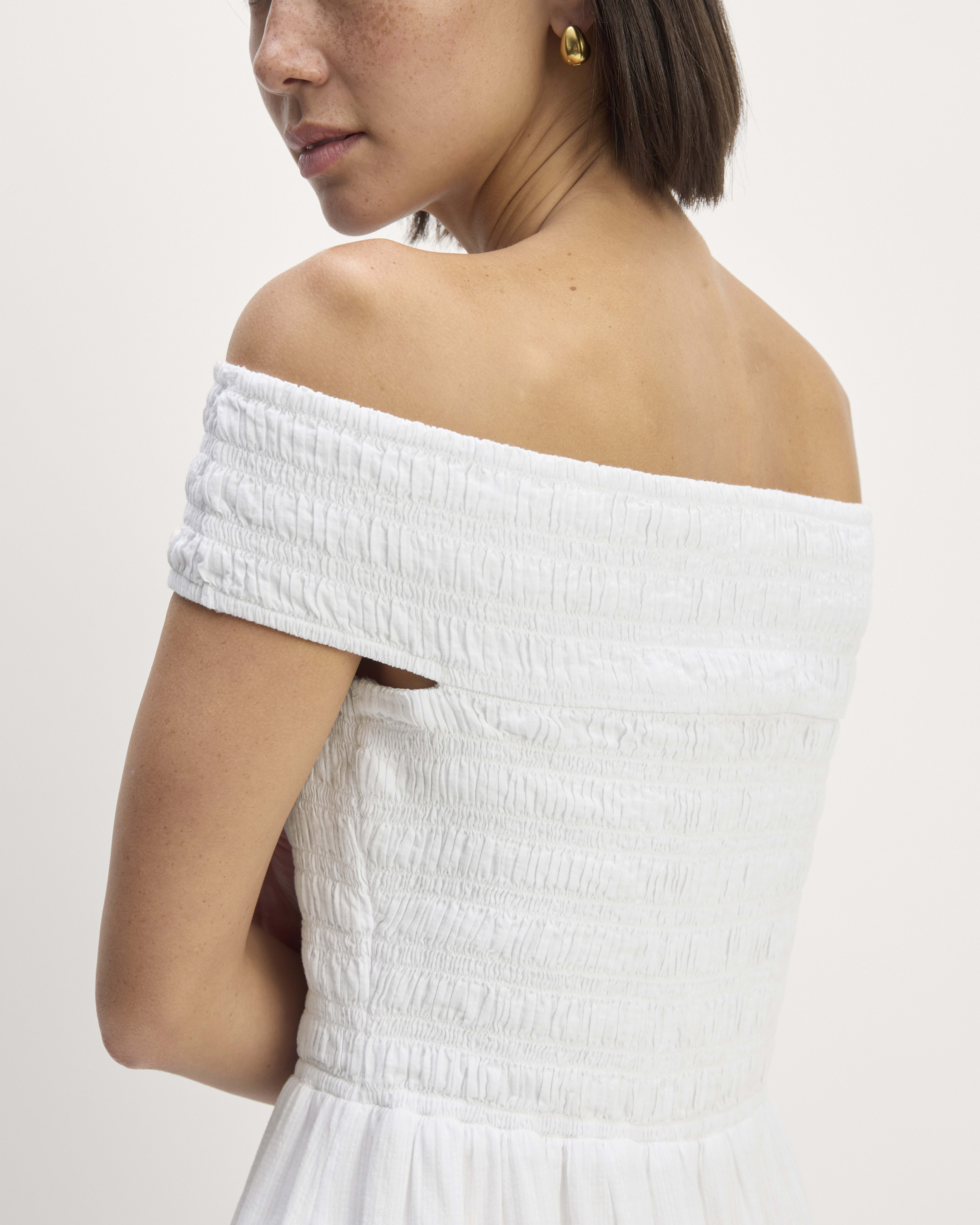 The Gauze Off-the-Shoulder Dress White – Everlane