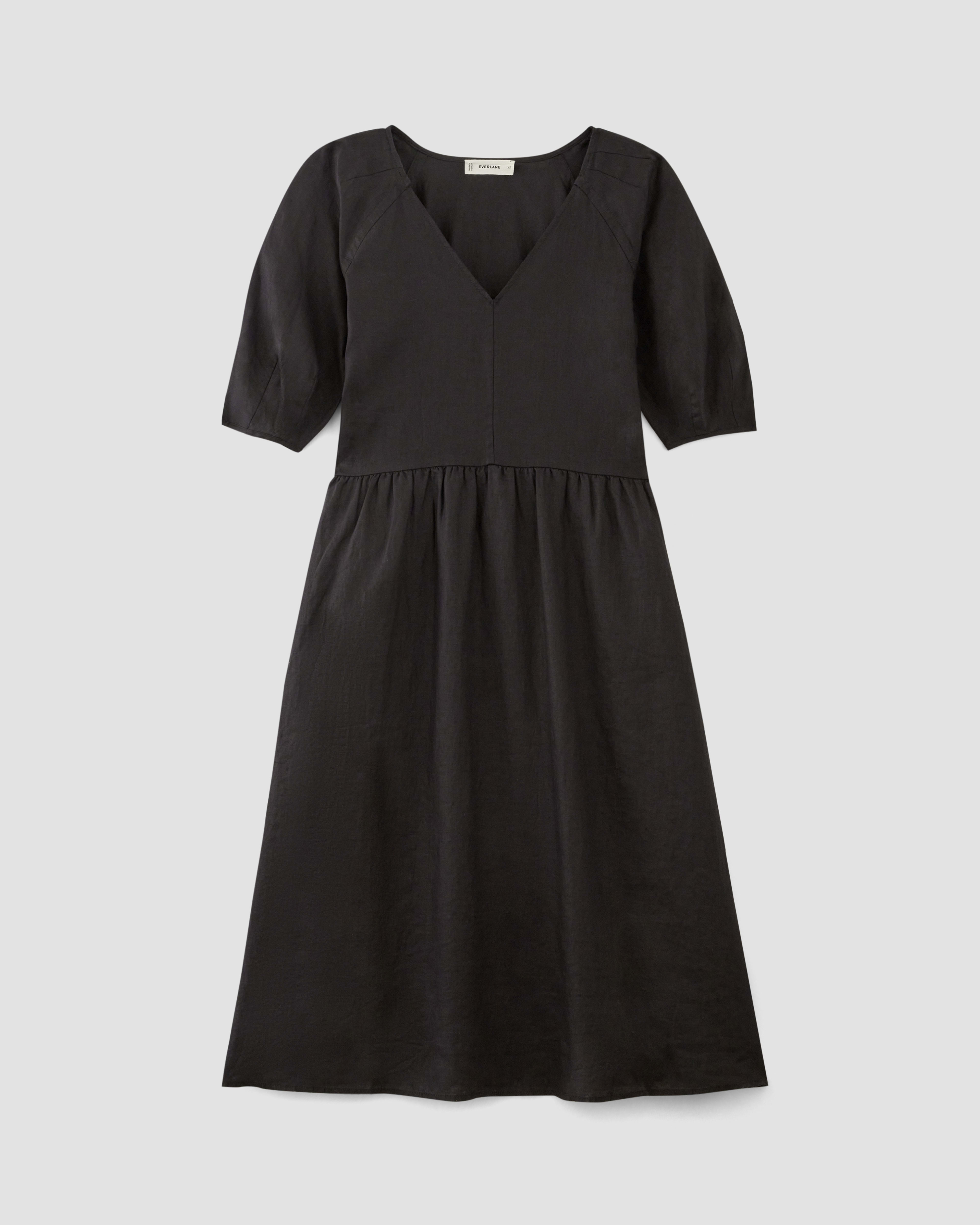The Linen Oversized Puff-Sleeve Dress Black – Everlane