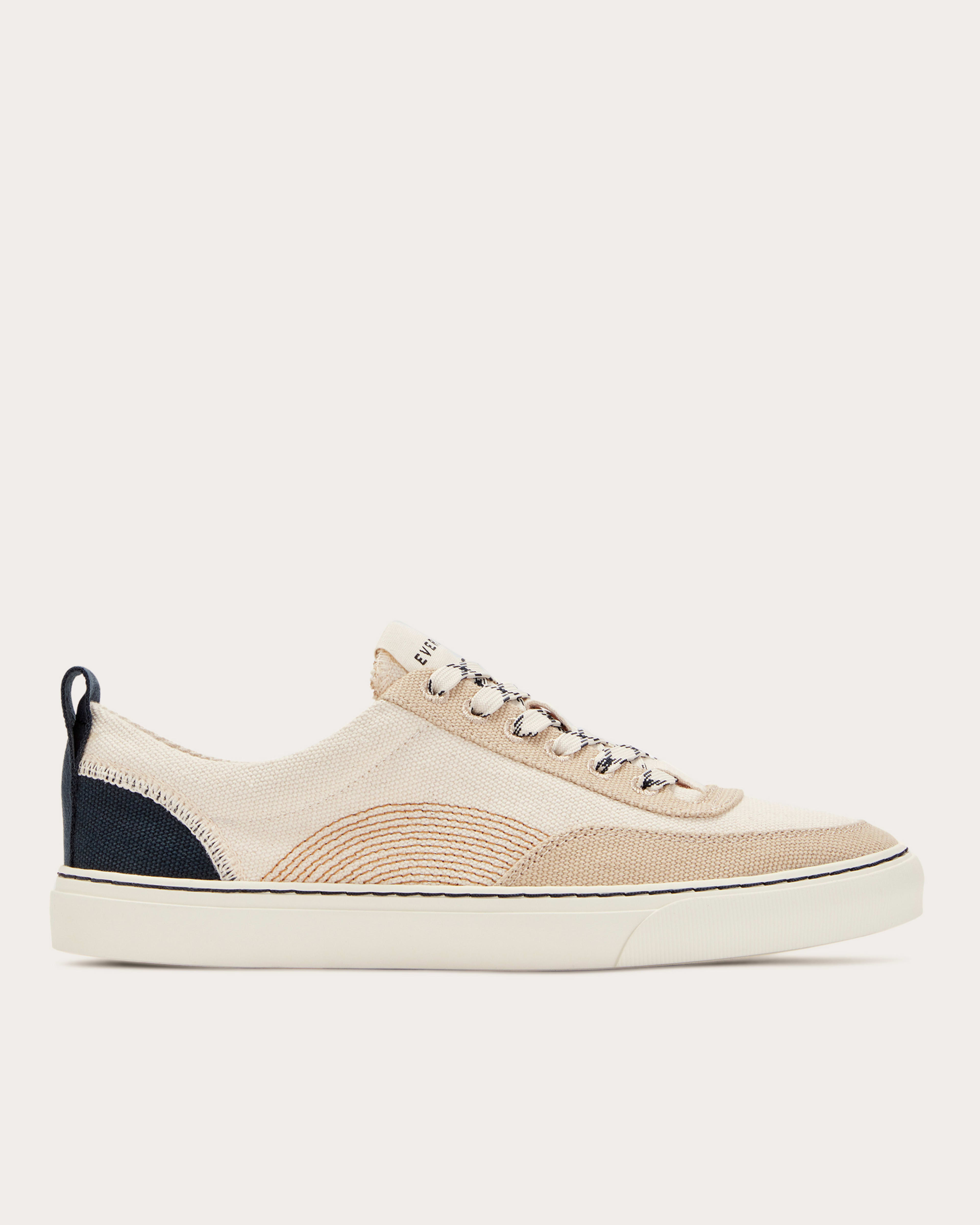 The Tread Bare Sneaker Natural Canvas Dark Sapphire Argan Oil Everlane