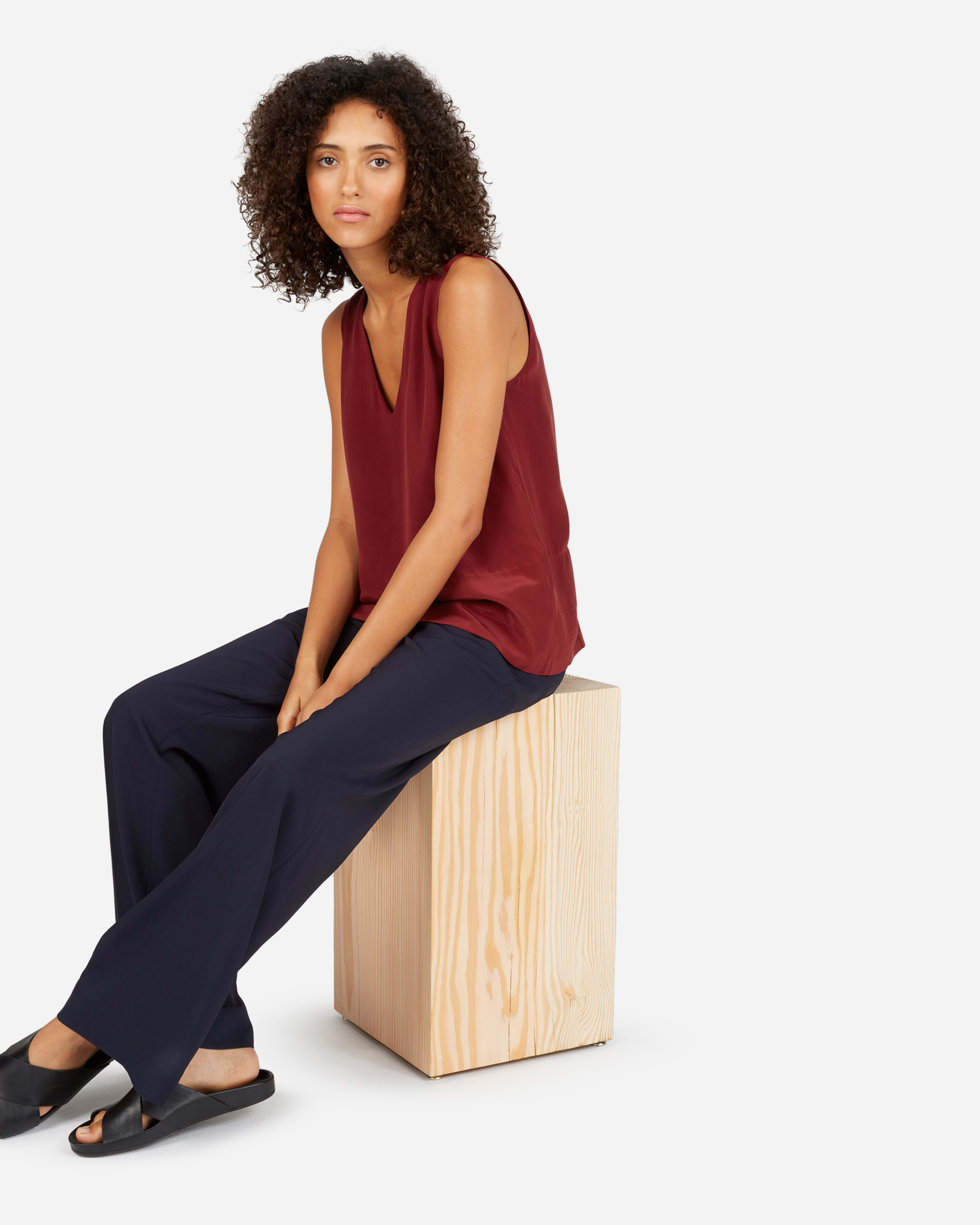 The Double Lined Silk V Neck Tank Wine Everlane 