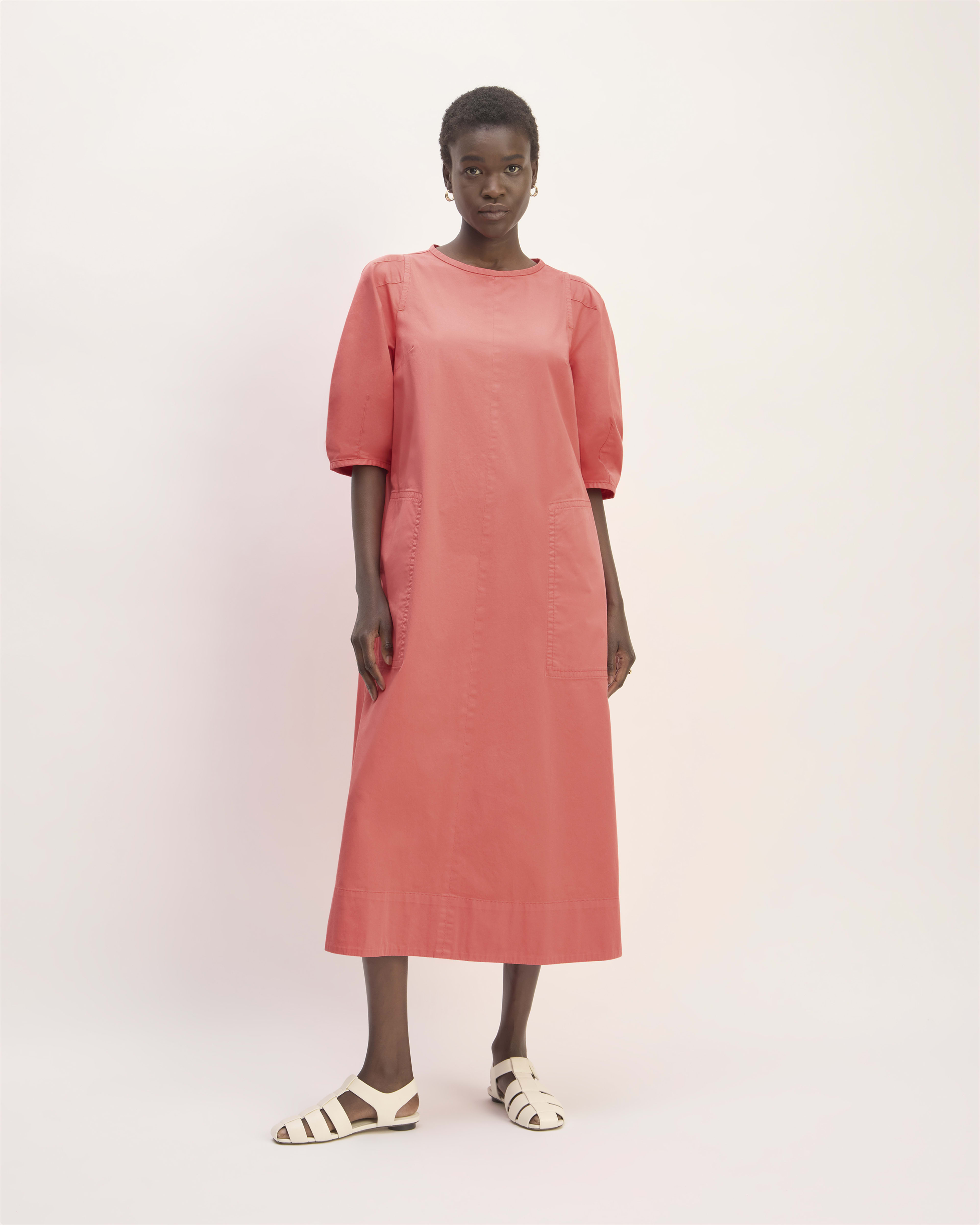 The Short Sleeve Puff Midi Dress Coral Everlane