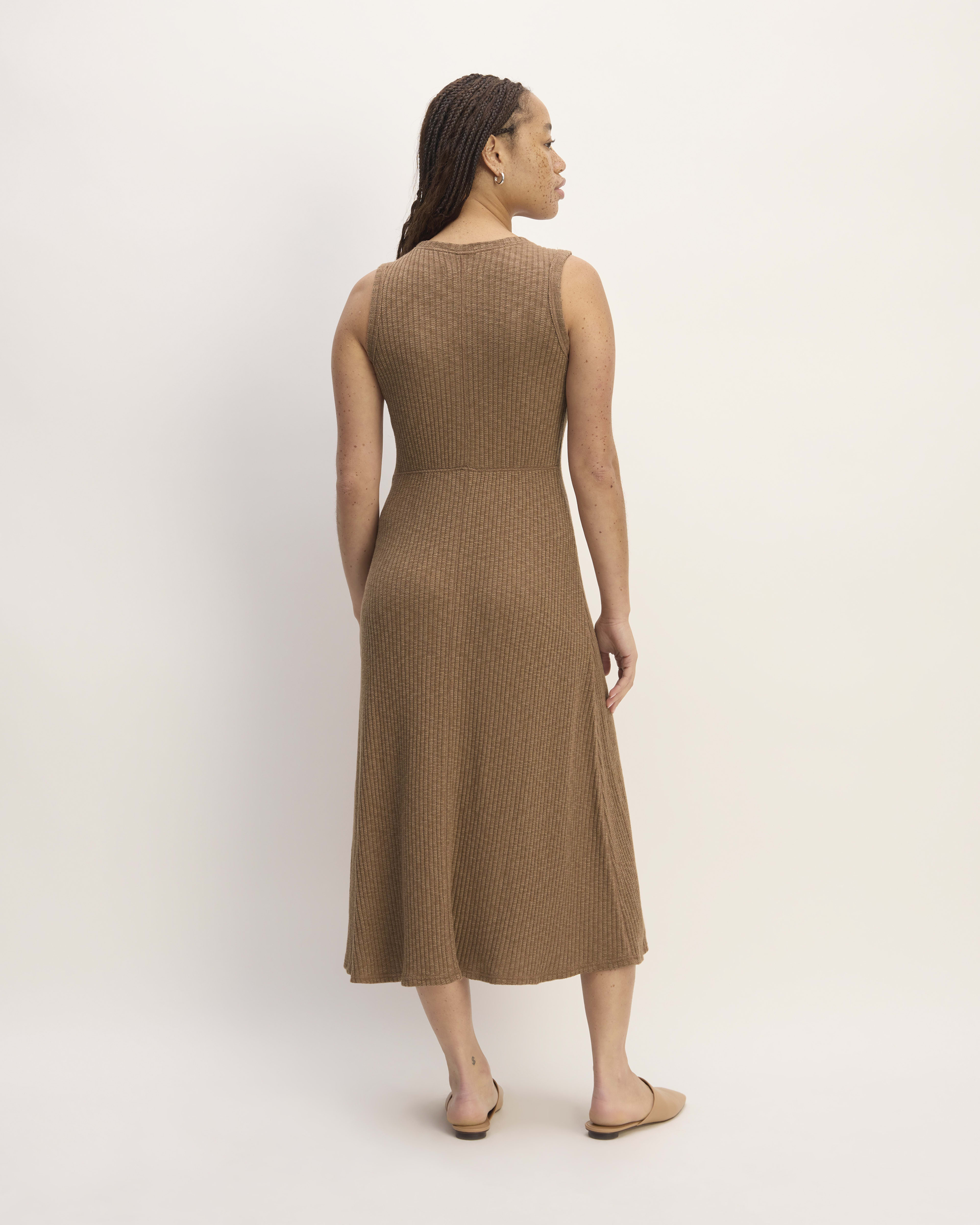 Wenrine Womens Skin Tone Knit Ribbed Contrast Stitch Tank Dress
