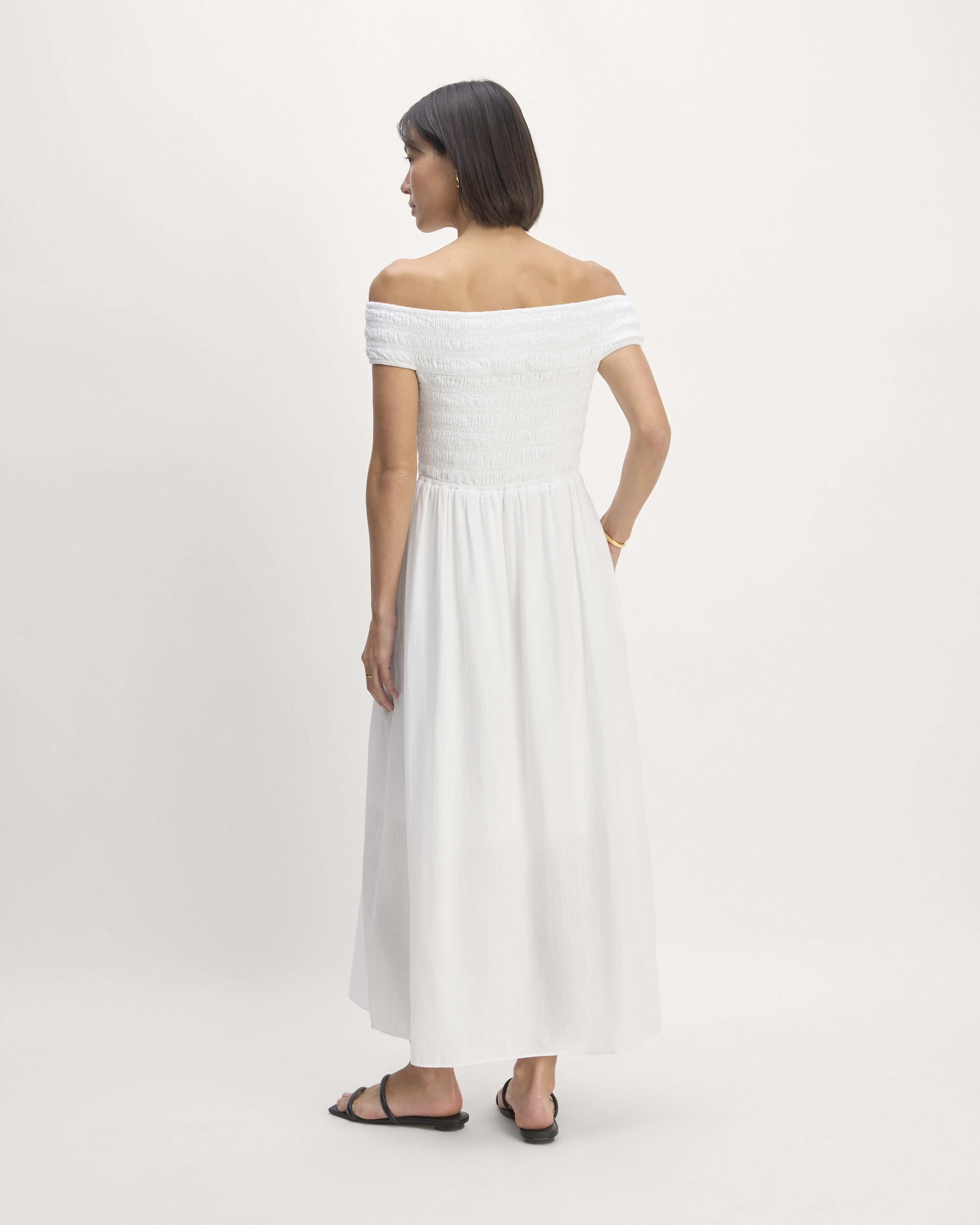 The Gauze Off-the-Shoulder Dress White – Everlane