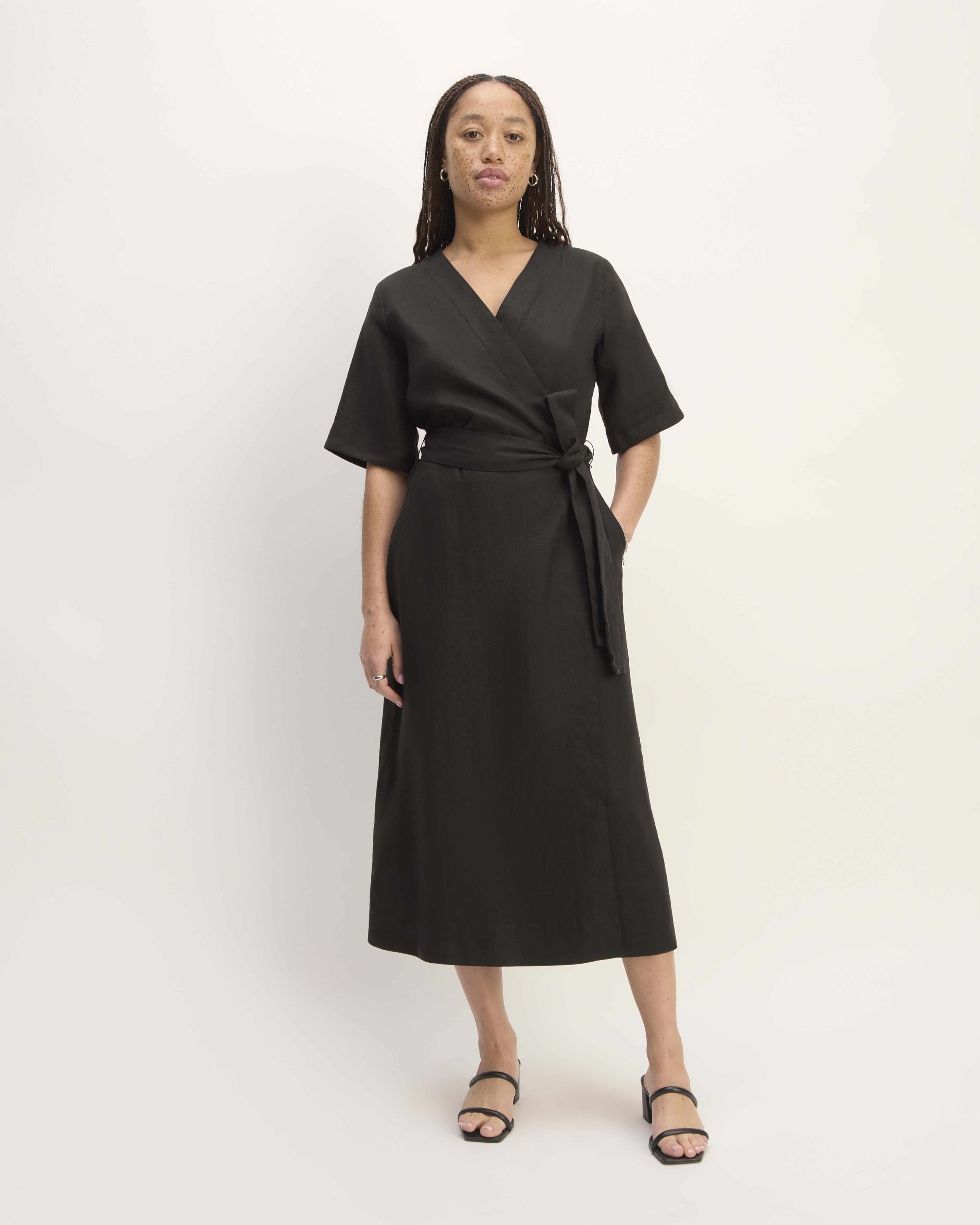 Short Sleeve Wrap Dress Black
