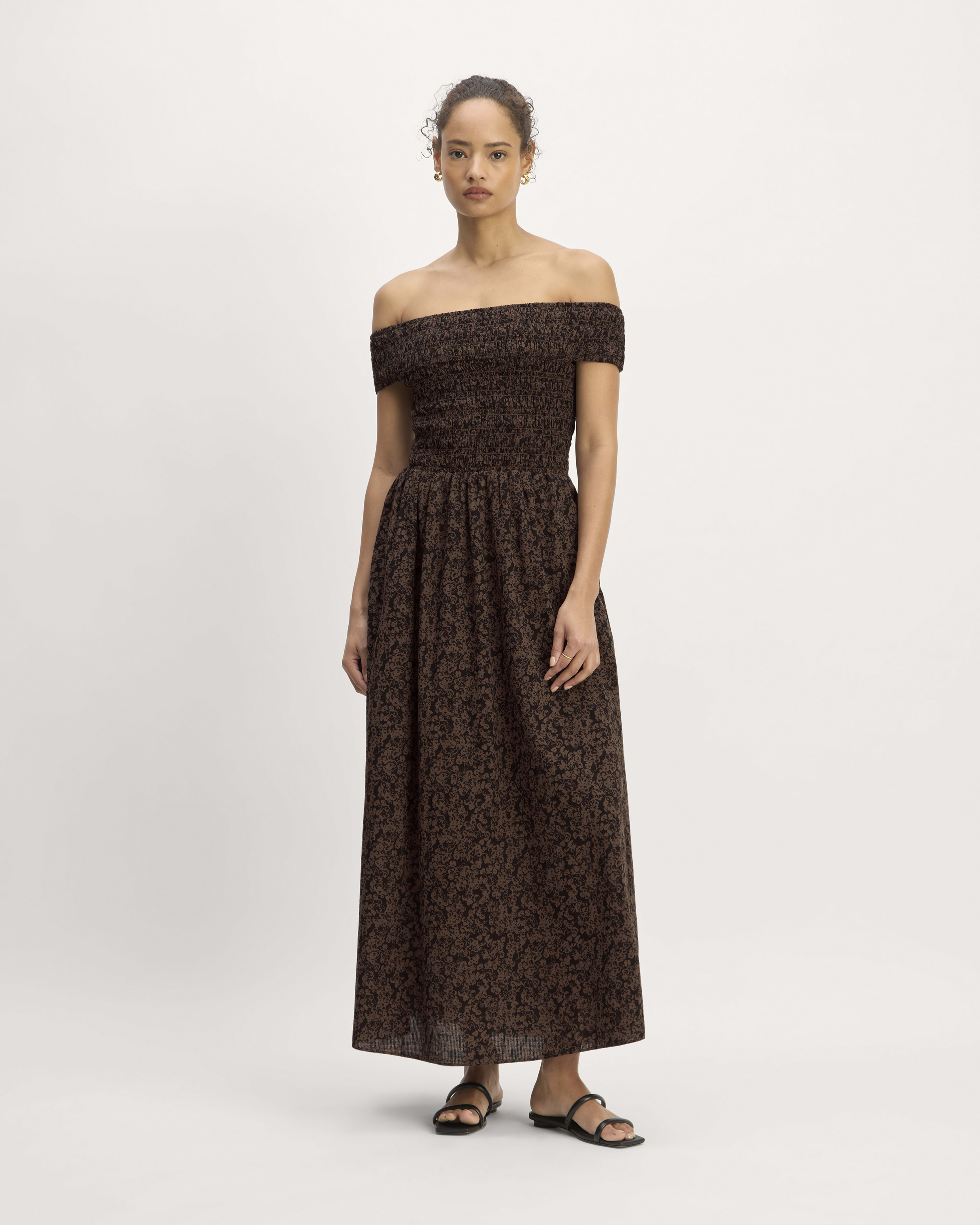 The Gauze Off-the-Shoulder Dress Black / Cocoa Small Floral – Everlane