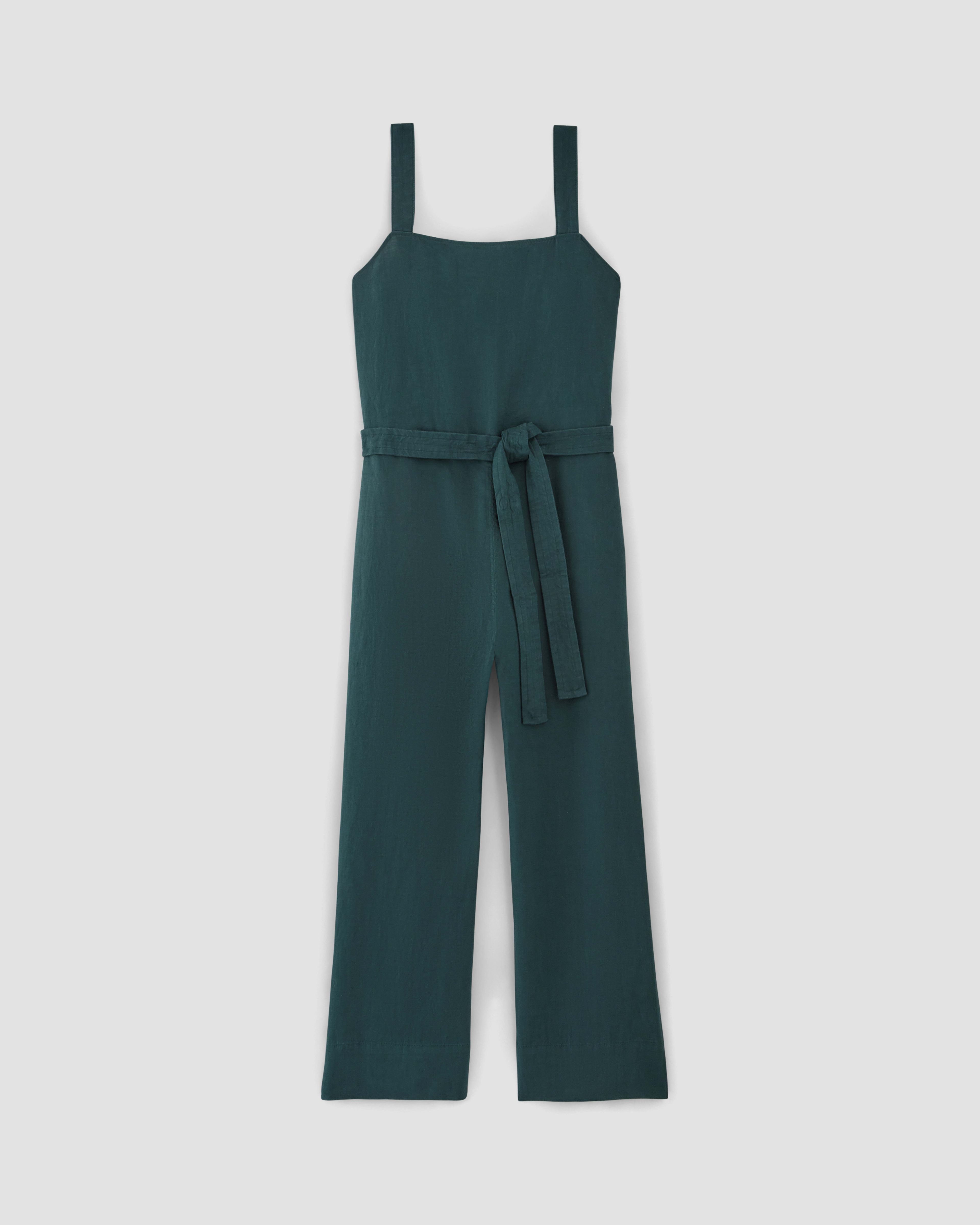 Texture Woven Sleeveless Jumpsuit With Side Button