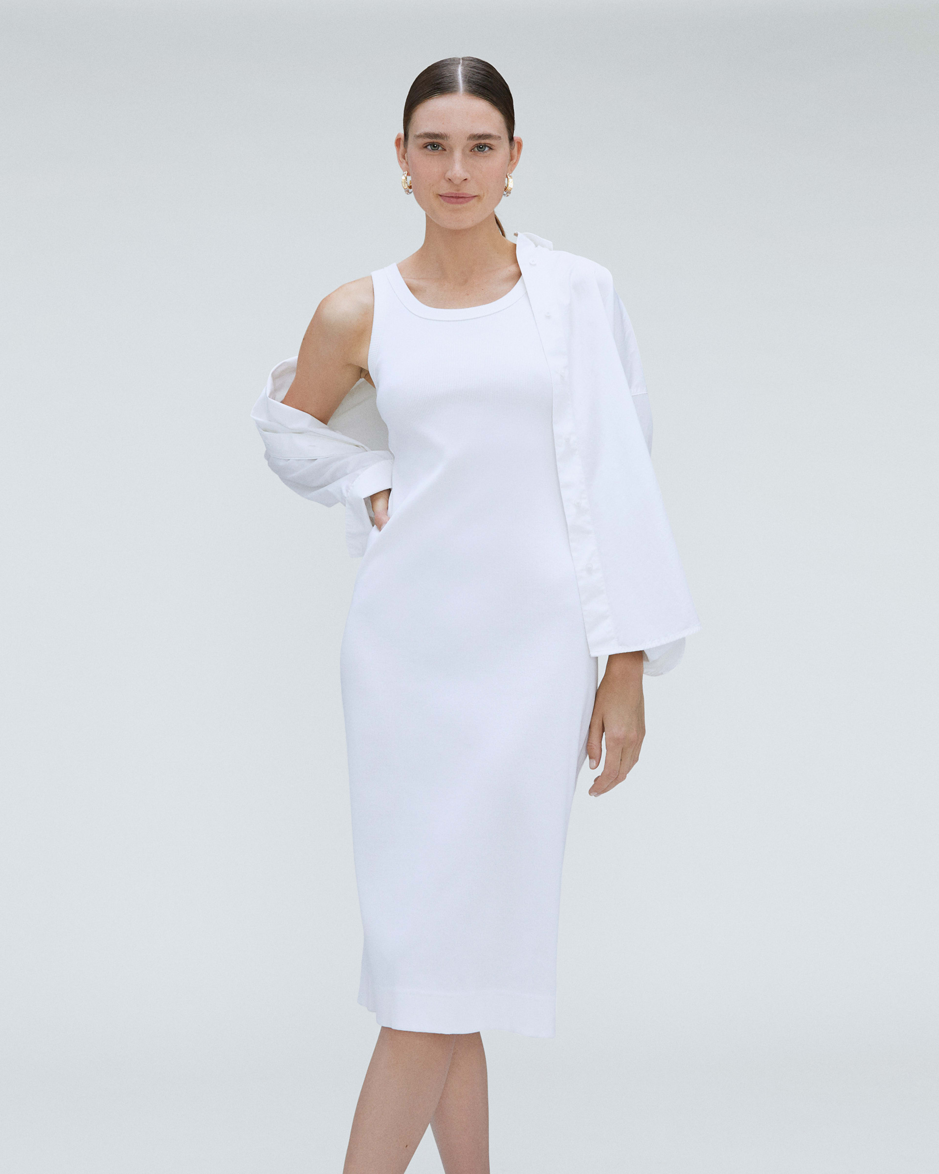 White ribbed dress sales