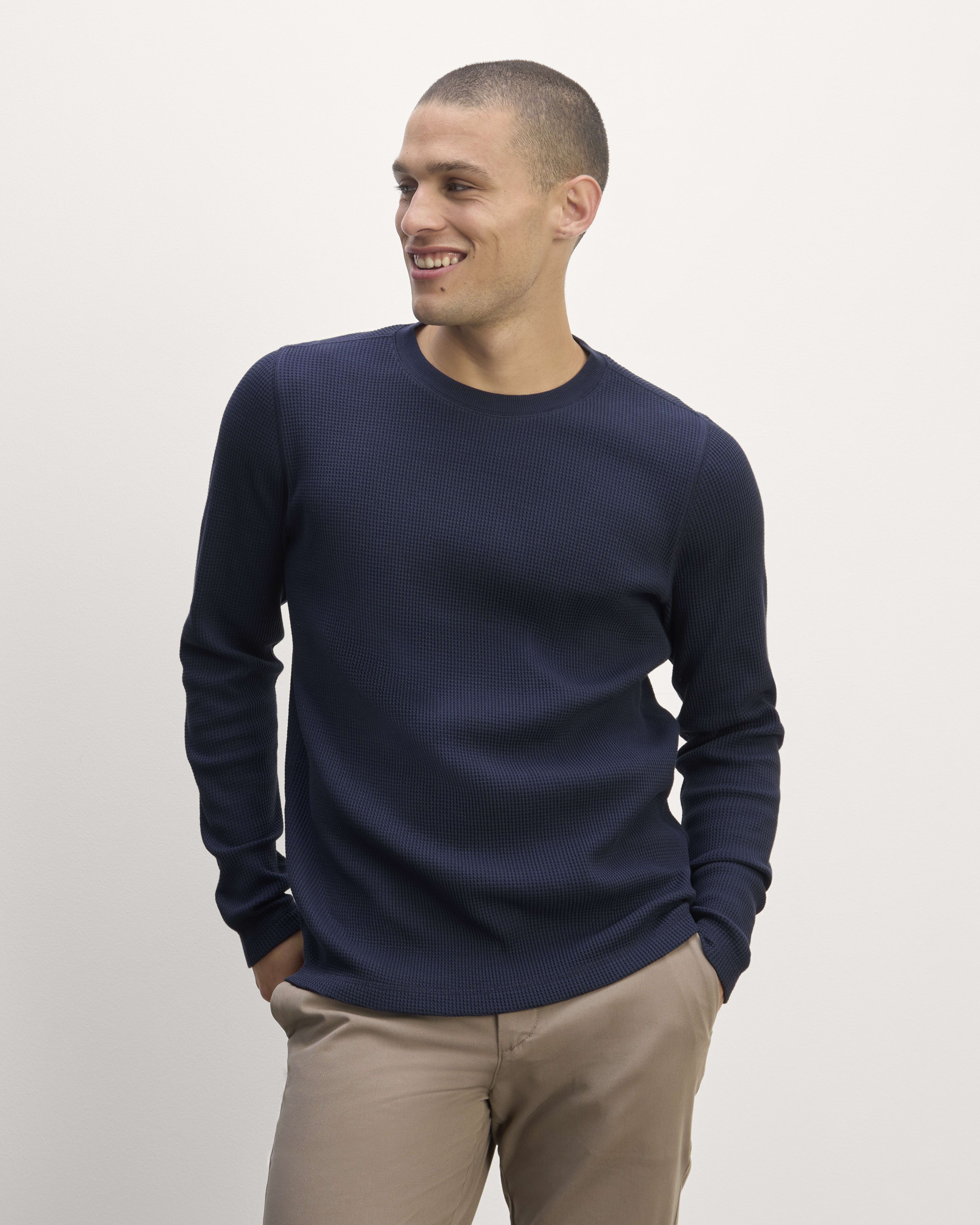The Waffle Long Sleeve Crew Navy Everlane
