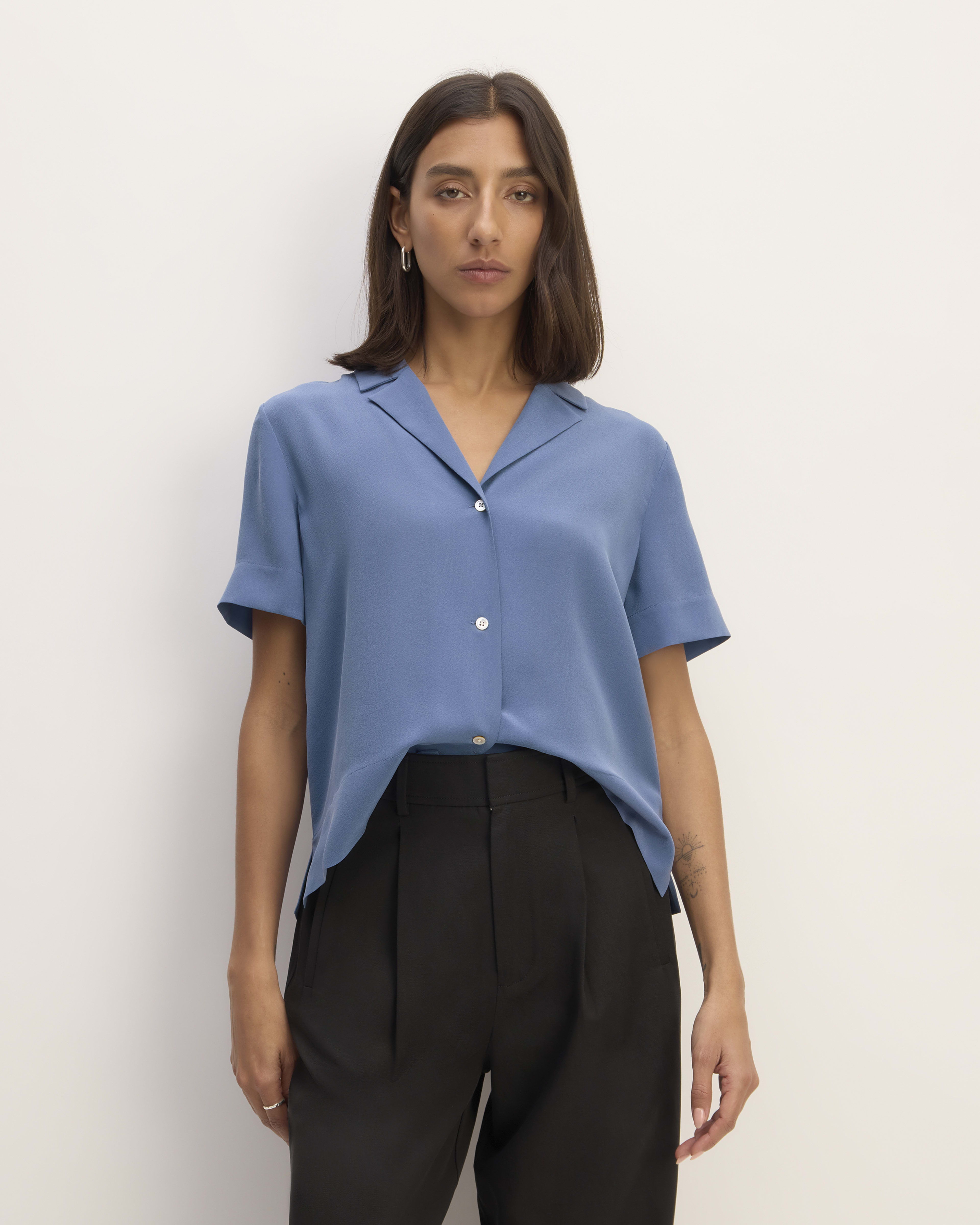 The Notch Shirt in Washable Silk French Blue Everlane