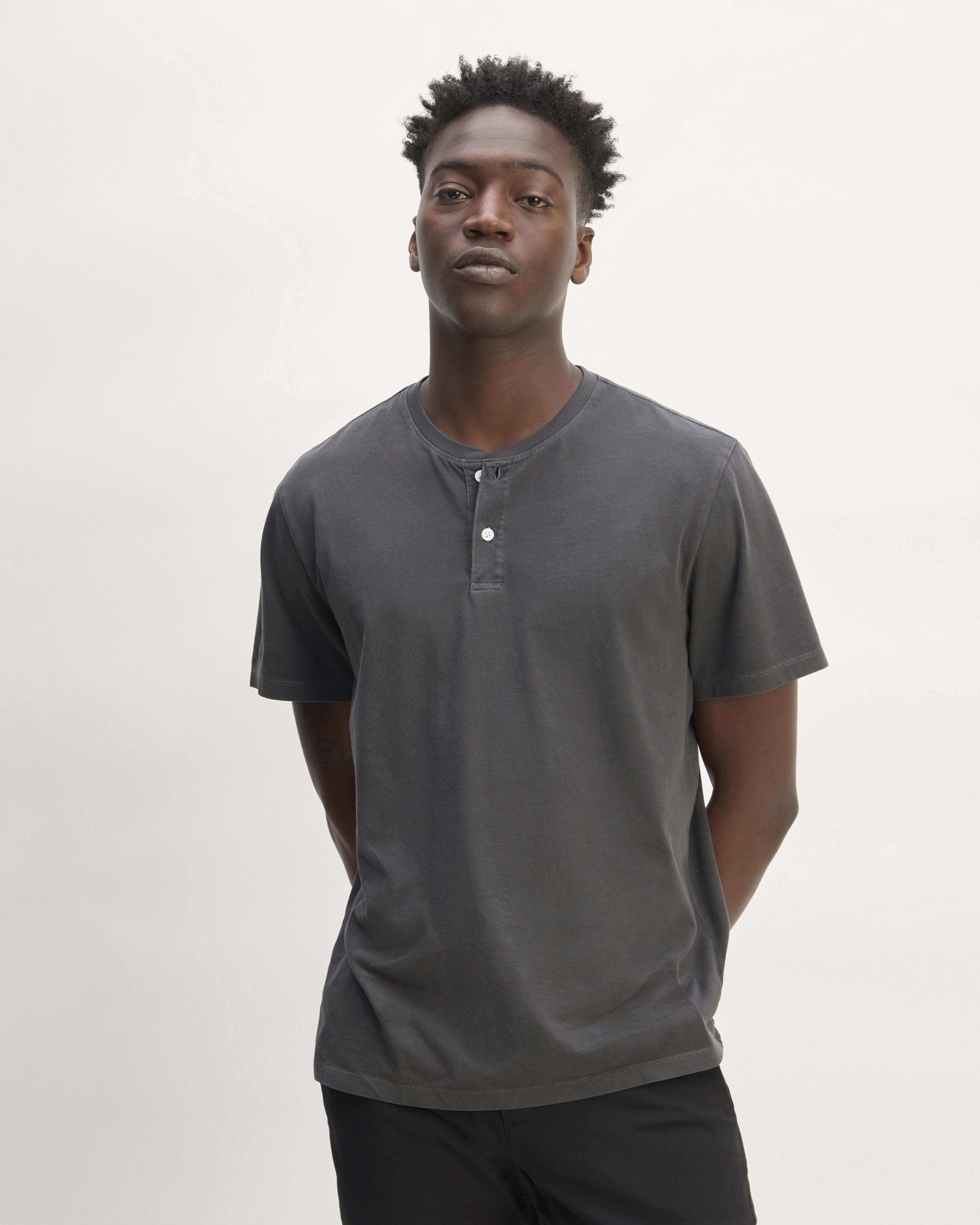 The Essential Organic Garment-Dyed Henley Black  Everlane