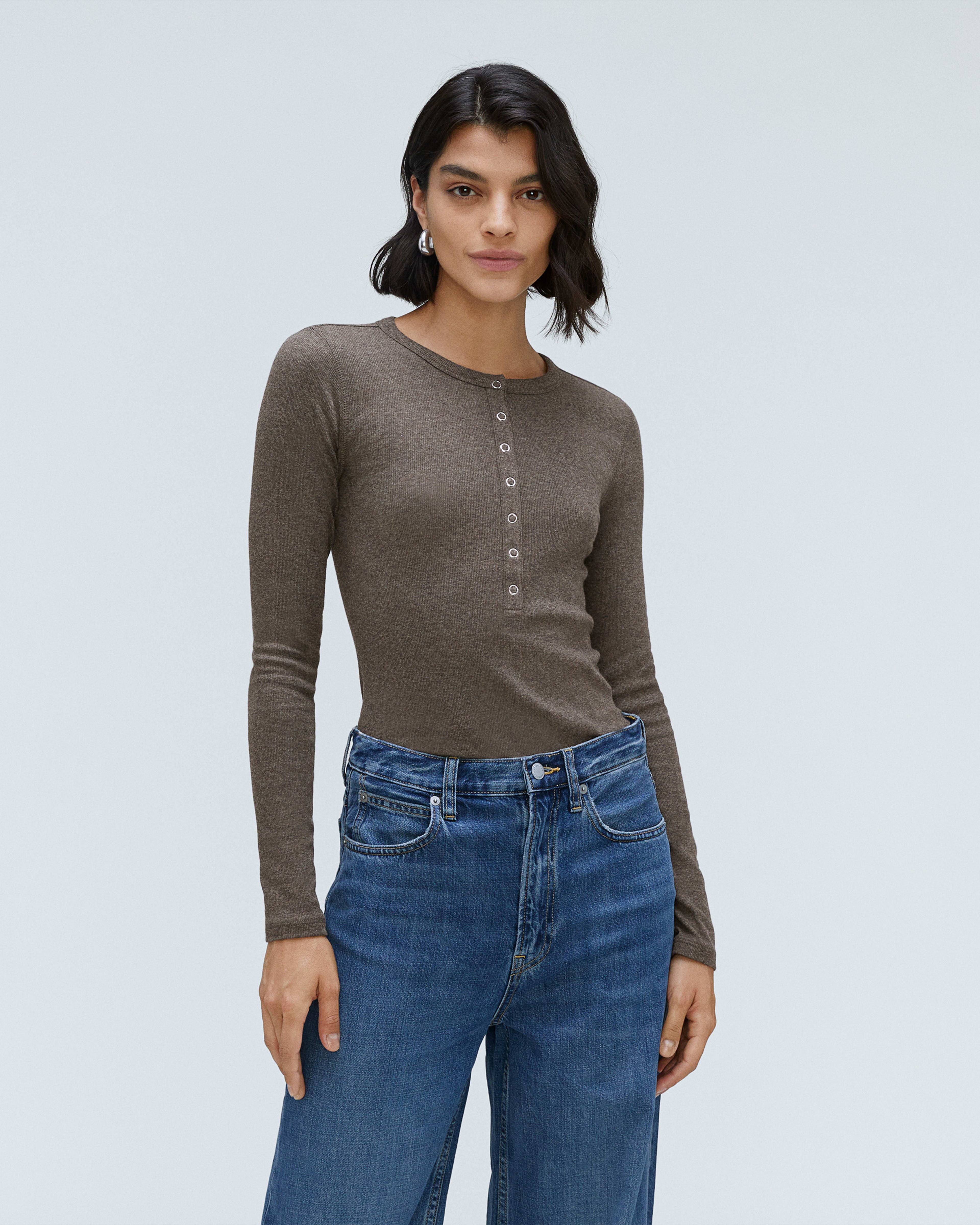 The Luxe Micro-Rib Henley Heathered Fatigue – Everlane
