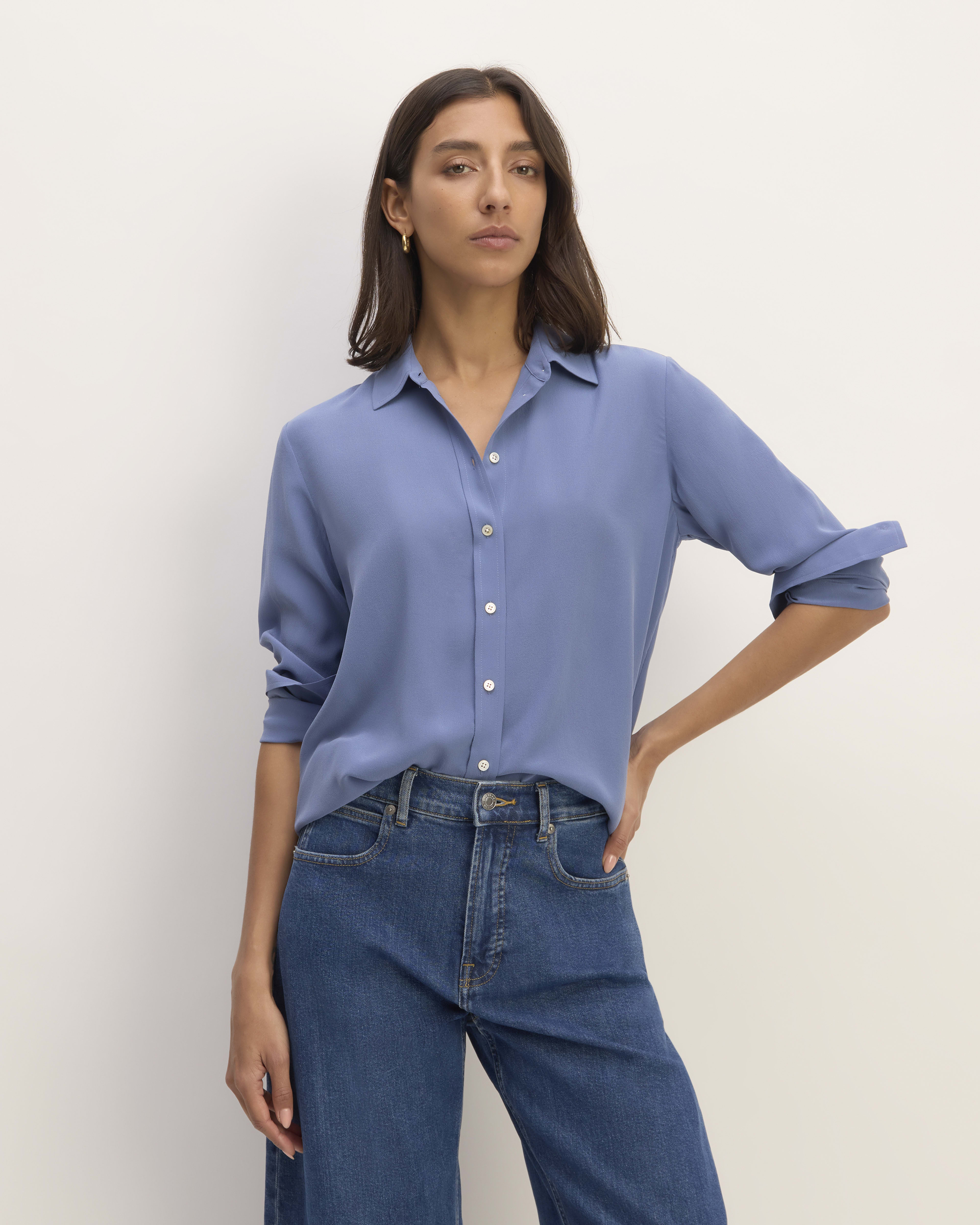 The Washable Clean Silk Relaxed Shirt French Blue – Everlane