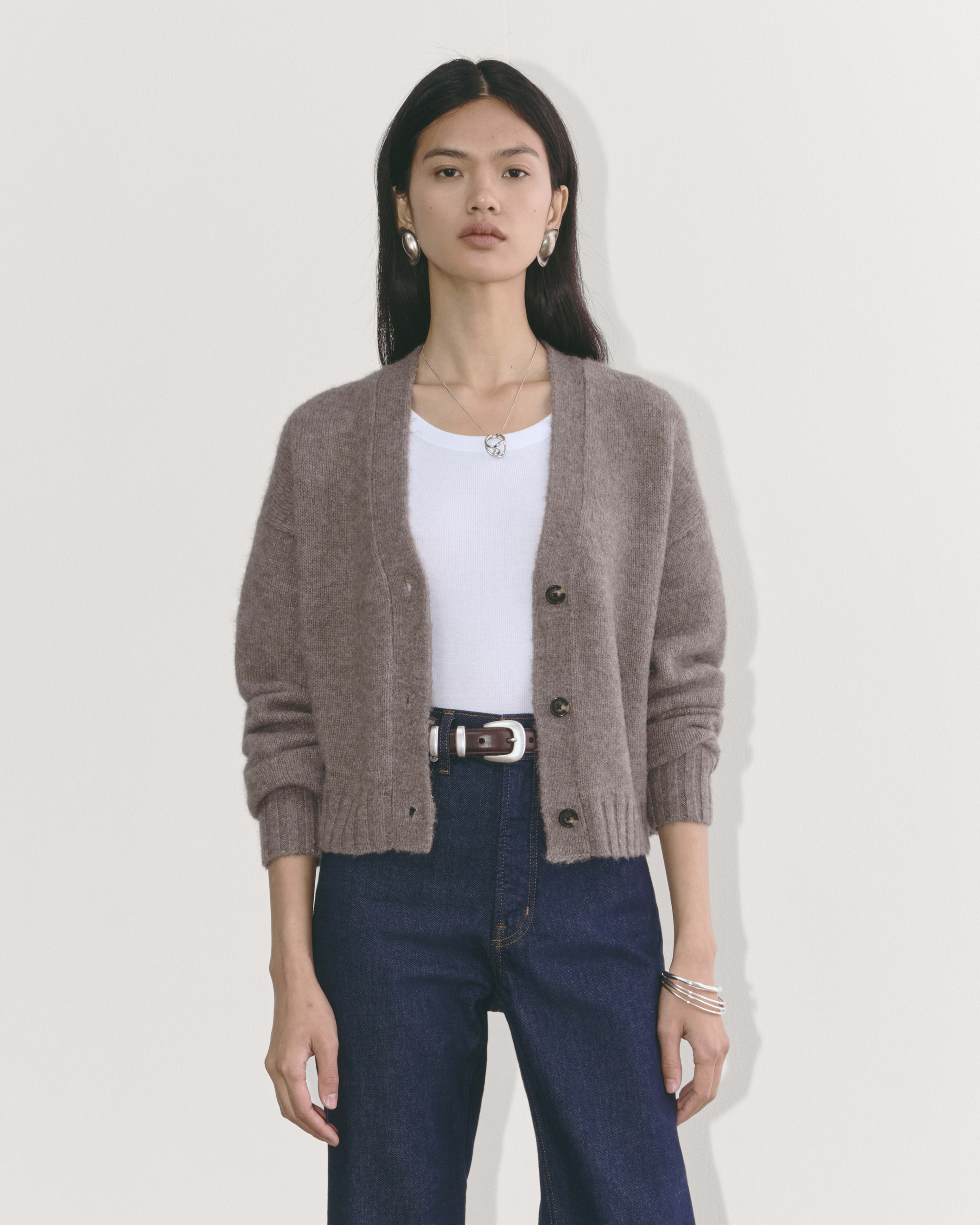 The Boxy Cardigan in Alpaca Taupe Melange Everlane