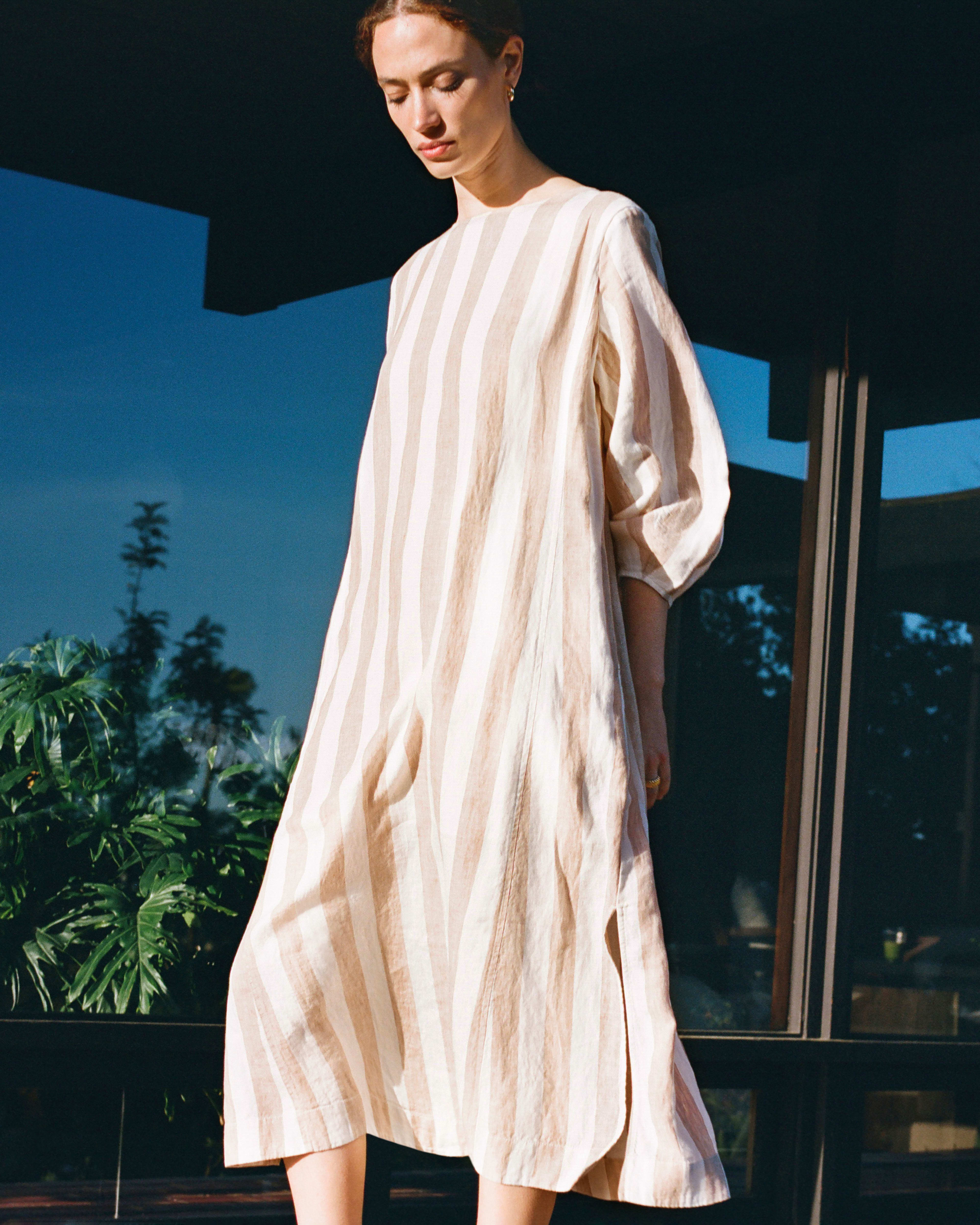 Linen A Line Dresses 2026.The Linen A-Line Midi Dress Bone / Caramel - Everlane